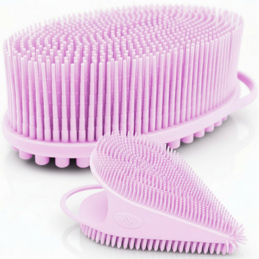 Avilana Premium Body Scrubber and Face Brush Set - Trusted Since 2017 - SGS Certified Silicone 2-in-1 Shower Kit, Dual Sided Gentle Exfoliating Loofah