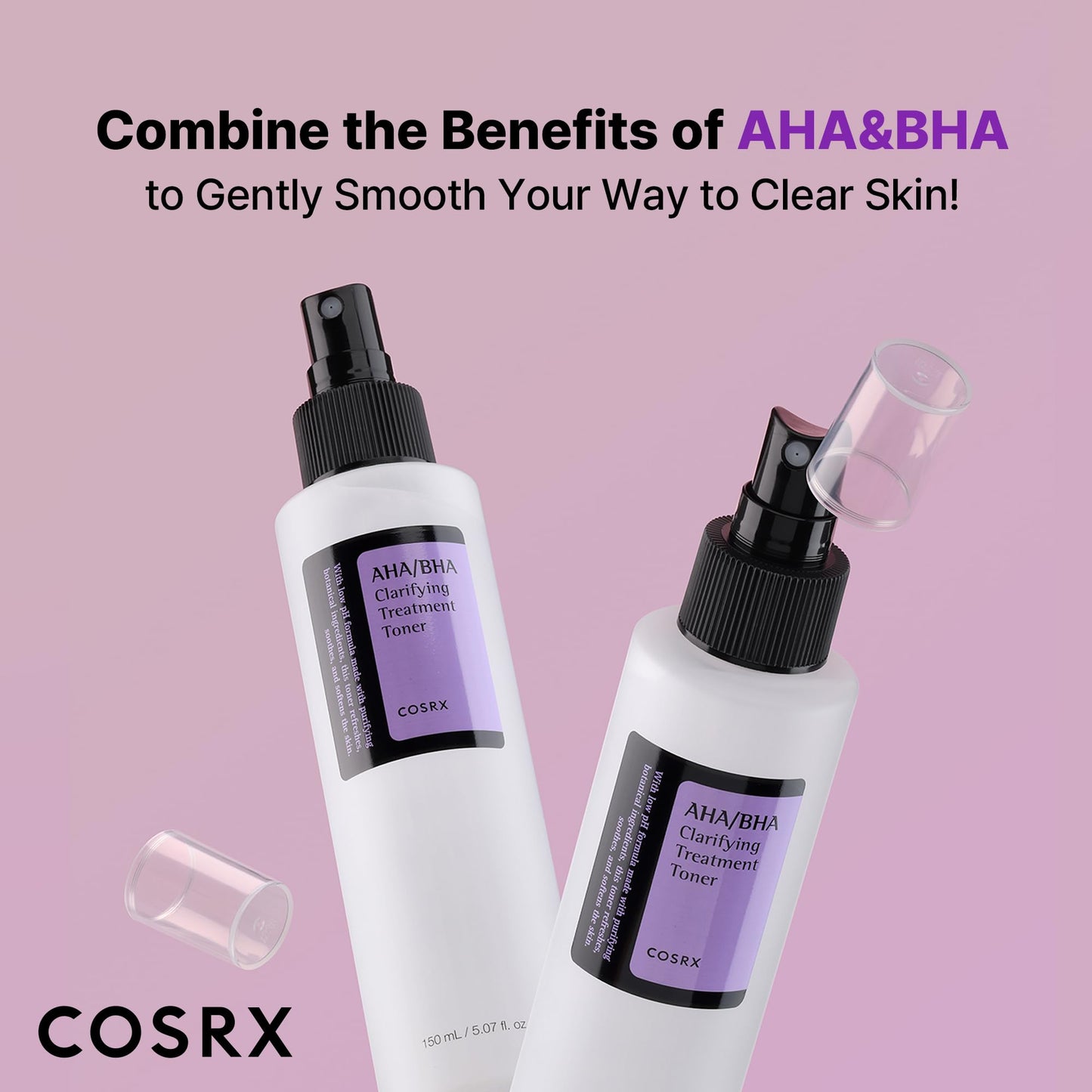 COSRX AHA/BHA Treatment Toner 5.07 fl.oz/ 150ml, Facial Exfoliating Spray for Whiteheads, Pores, & Uneven Skin, Korean Toner, Korean Skin Care