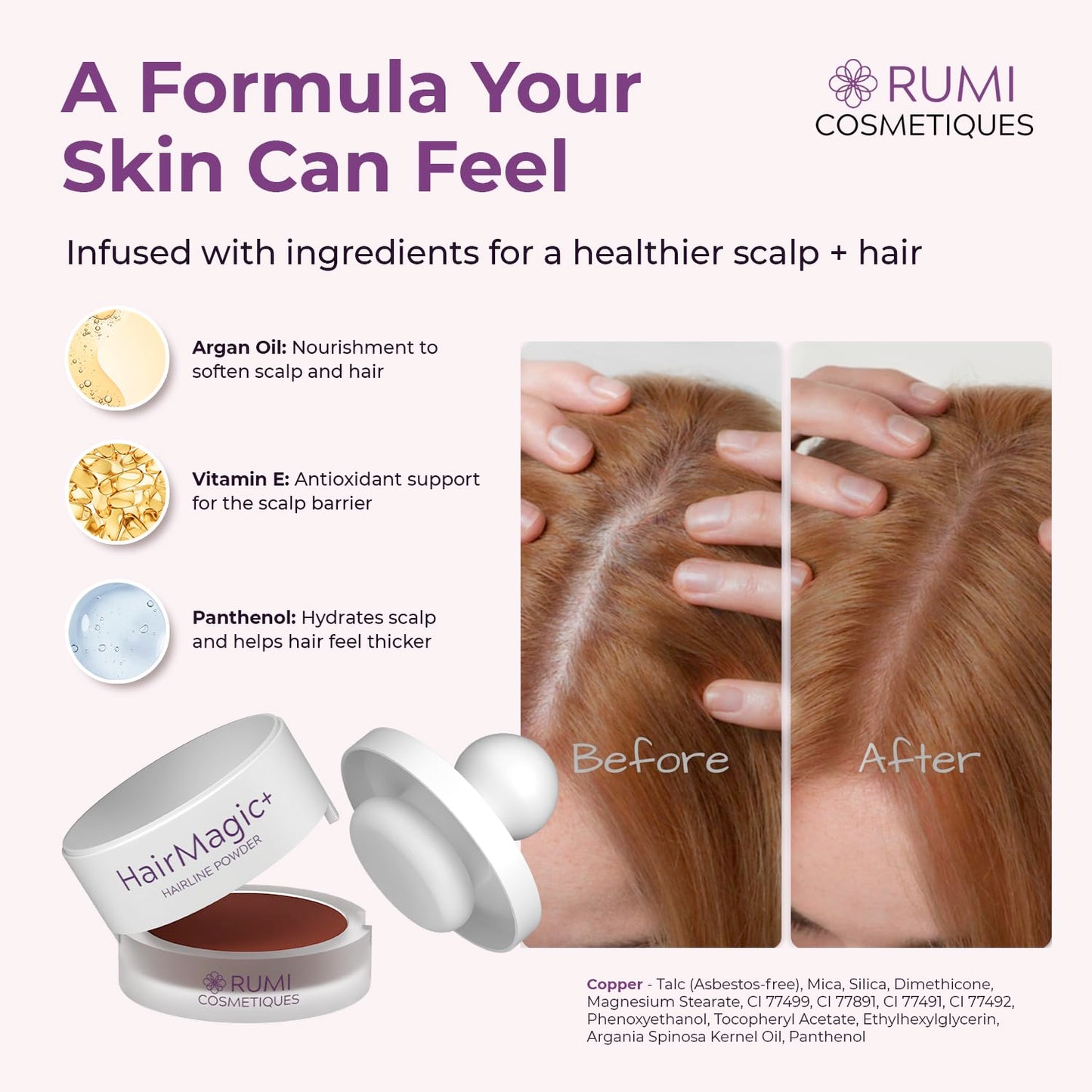 Rumi Cosmetiques HairMagic+ Root Touch Up Powder for Mature Women - Instant Gray Hair Coverage & Hairline Filler - Water-Resistant, Natural Finish