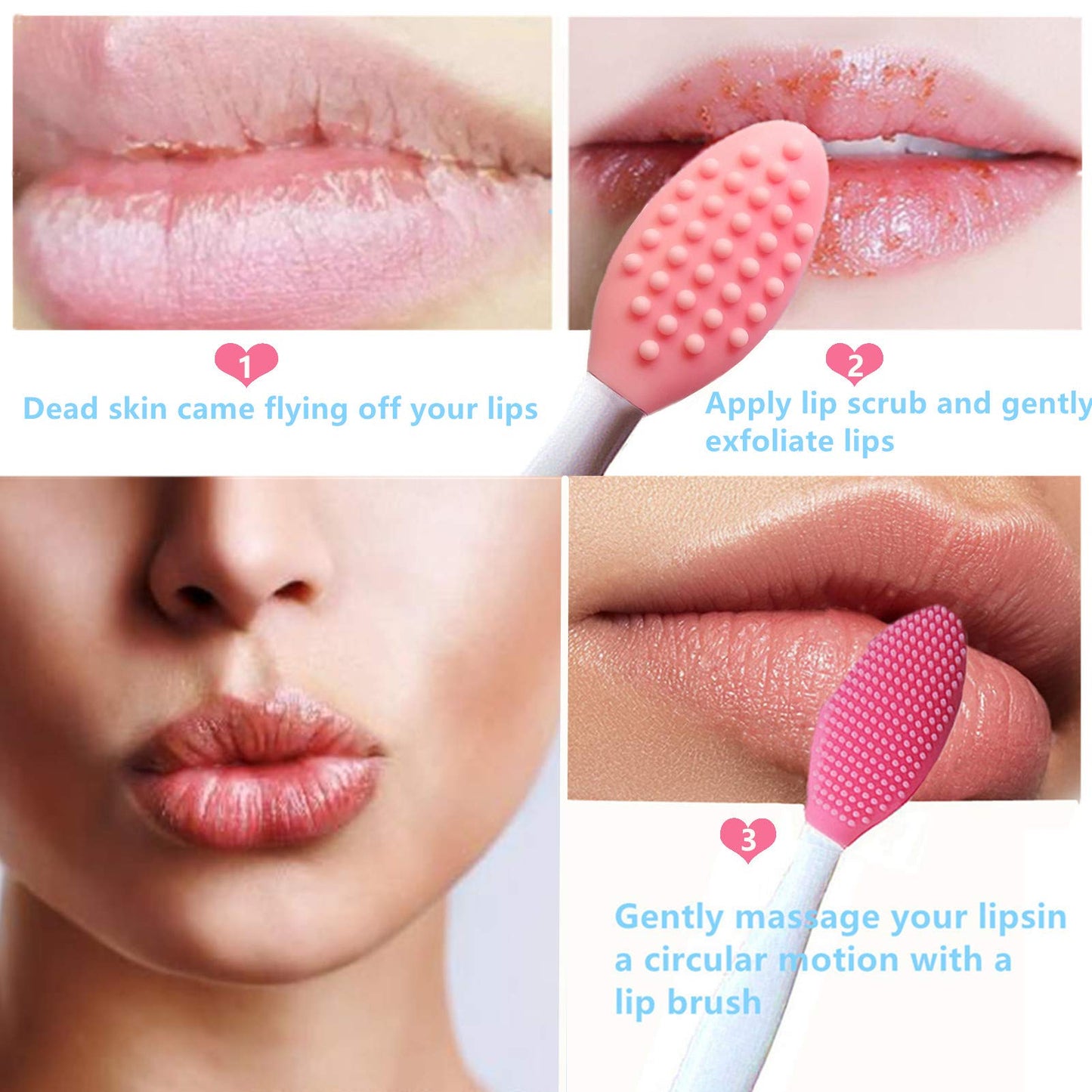 4 Pcs Lip Scrub Brush,Lip Scrubber Exfoliator, Double-Sided Silicone Lip Brush Tool for Men Women Lip Lightening,Lip Exfoliator Scrubber Tool for Dark