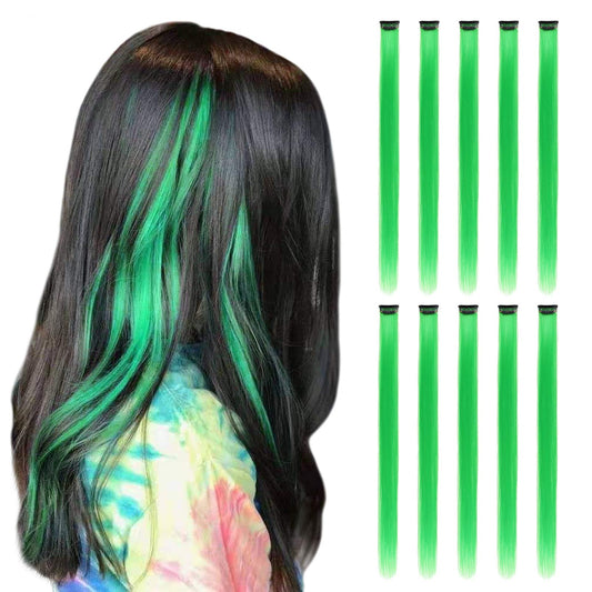 RINBOOOL Green Hair Extensions Clip in 10 Pieces Synthetic Beauty and Personal Care RINBOOOL Default Title