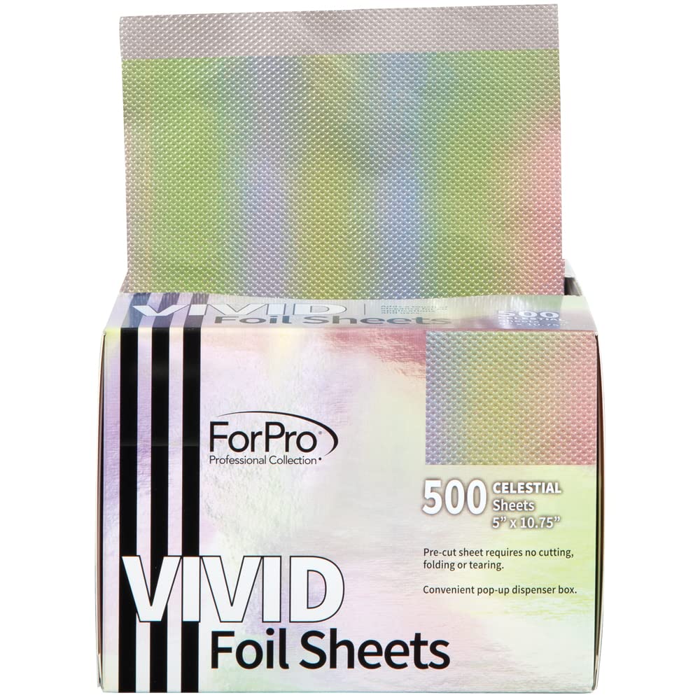 ForPro Professional Collection Vivid Celestial Embossed Foil Sheets, Aluminum, Pop-Up Foil Dispenser, Hair Foils for Color Application & Highlighting