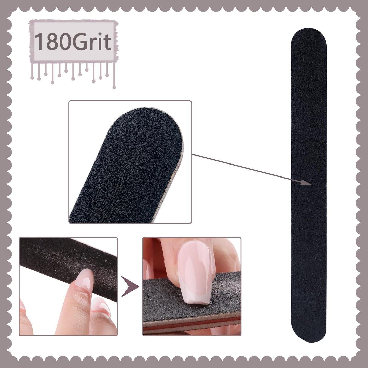 3 Pack Professional Emery Boards, 100/180 Grit Nail File for Acrylic and Natural Nails, Reusable, Black Beauty and Personal Care LNAUJS