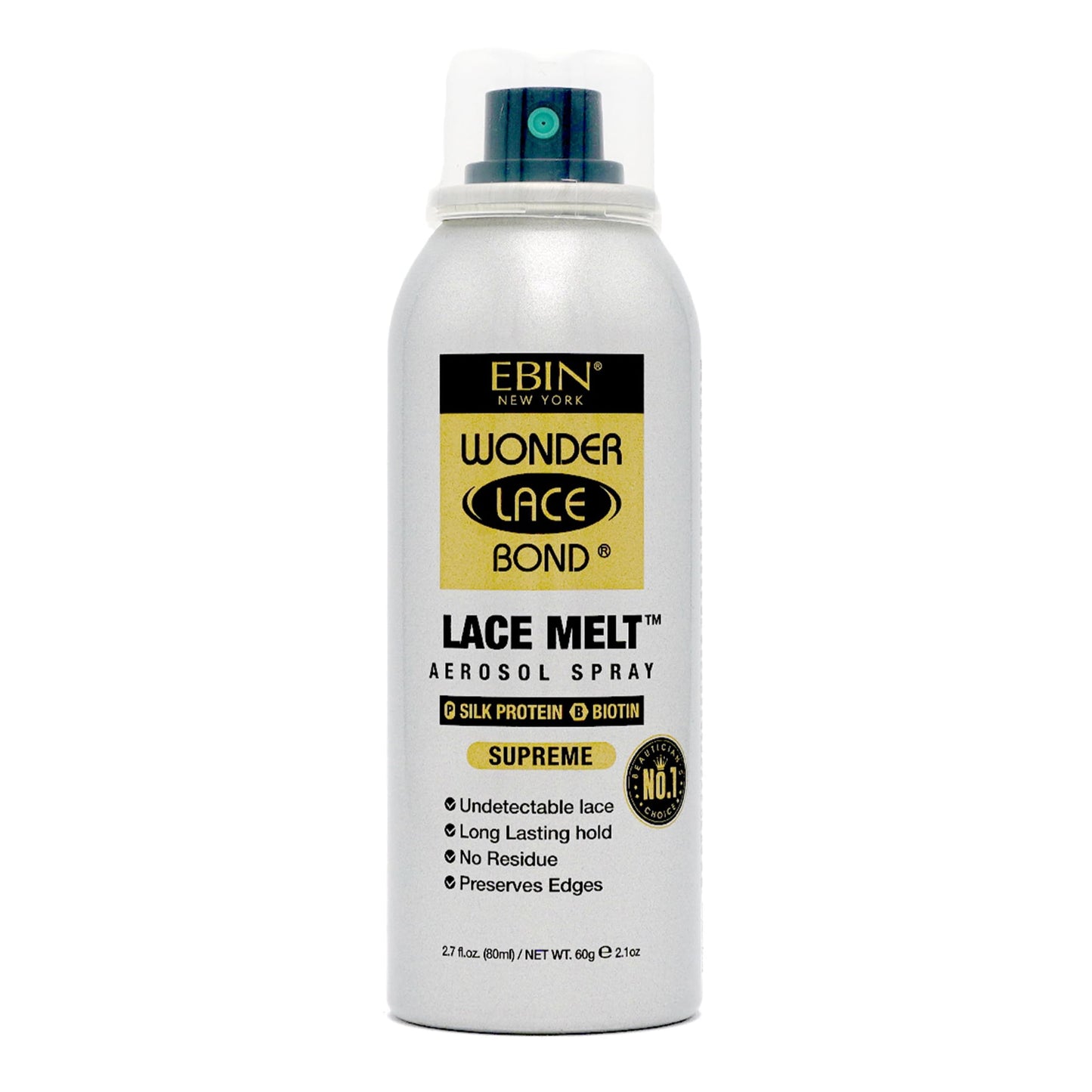 Wonder Lace Melt Aerosol Spray - Silk Protein Biotin Infused 2.7 fl.oz./80ml Preserves Edges & Undetectable Lace Long lasting hold No Residue glueless