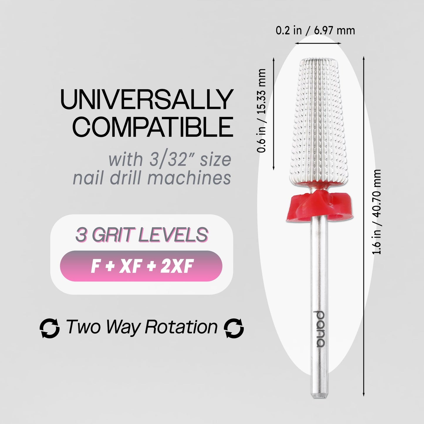 PANA Nail Carbide 5 in 1 Bit - Two Way Rotate use for Both Left and Right Handed - Fast Remove Acrylic or Hard Gel - 3/32" Shank - Manicure, Nail Art