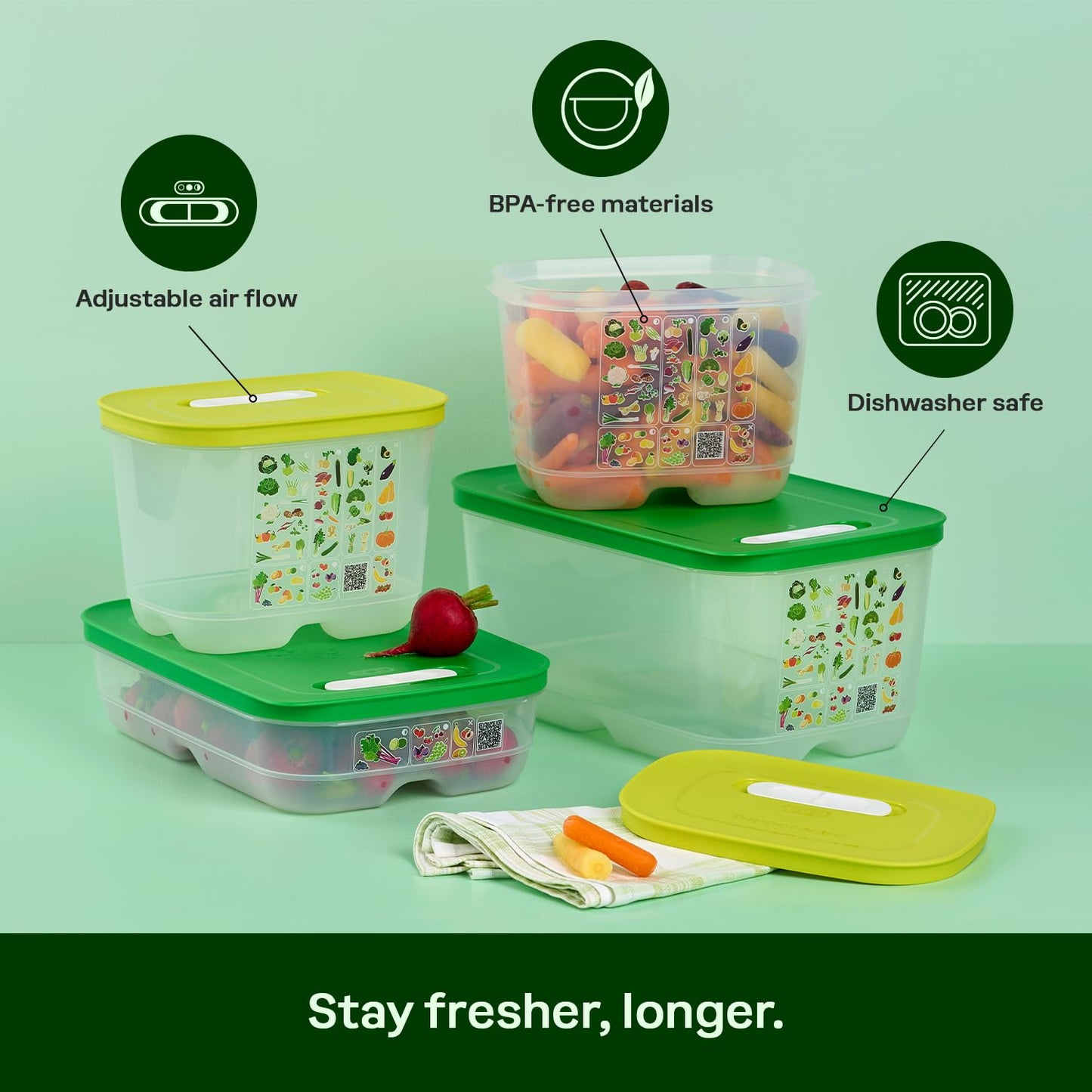 Tupperware Fridgesmart 4 Piece Food Storage Container Set, Dishwasher Safe and BPA Free (4 Containers, 4 Lids)