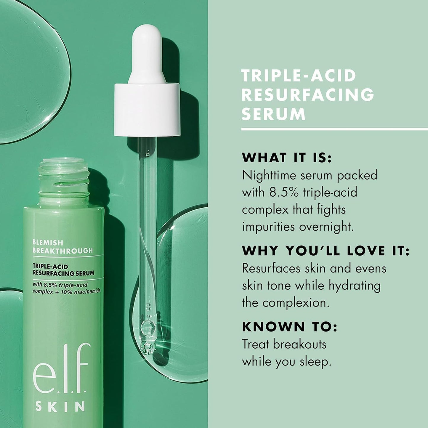 e.l.f. SKIN Blemish Breakthrough Triple-Acid Resurfacing Serum, Hydrating Night Serum For Fighting Blemishes, Helps Improve Skin Tone & Texture