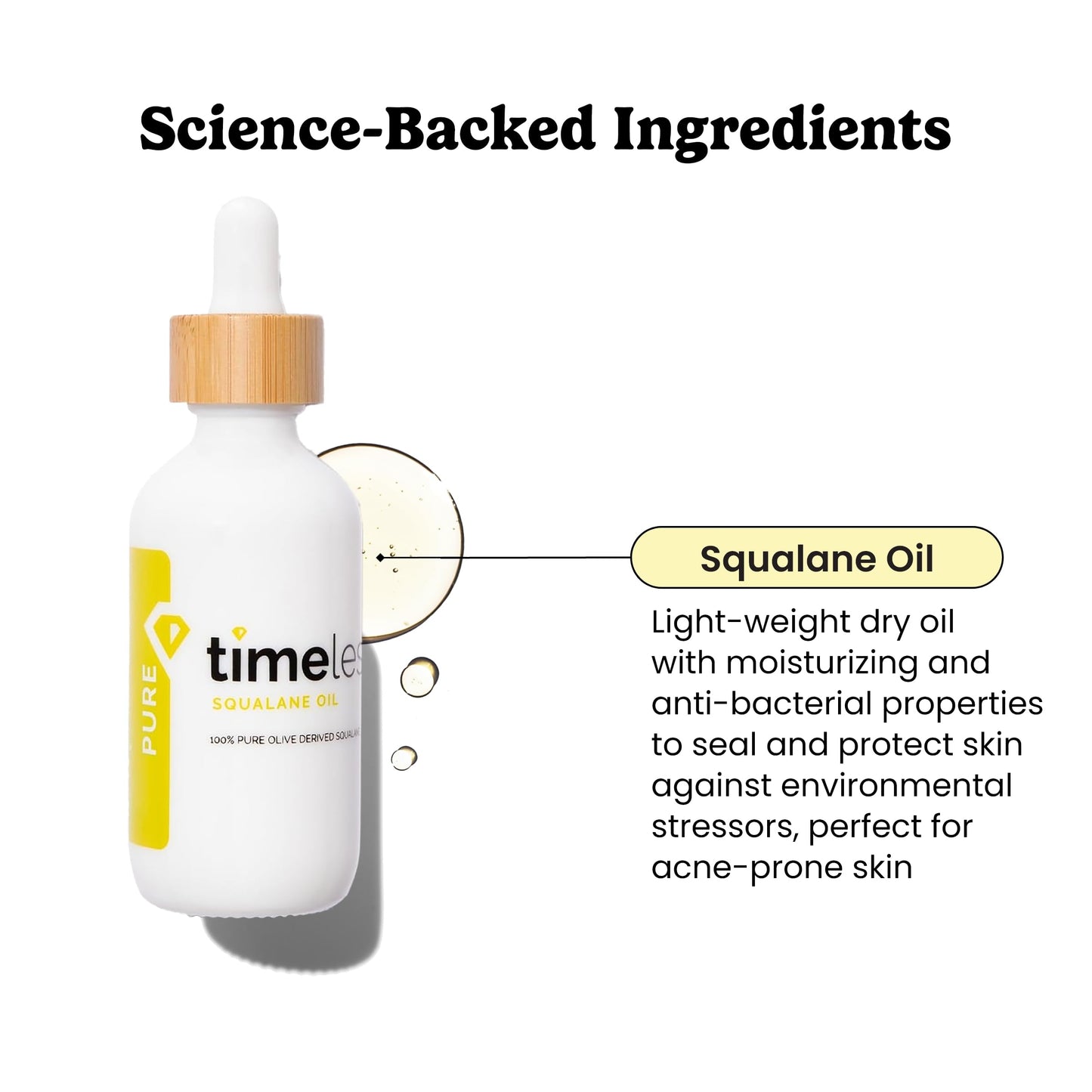 Timeless Skin Care Squalane Oil 100% Pure - Plant-Based Face Oil - Fragrance-Free - For Dry Skin - Moisturizing - 2 oz