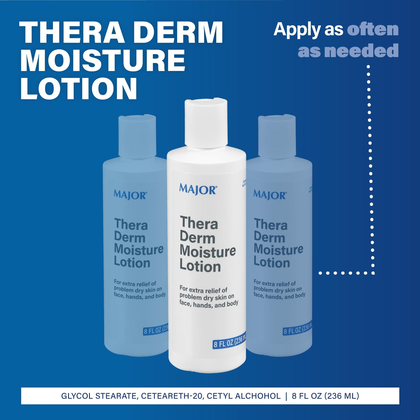 MAJOR Thera Derm Moisture Lotion - Helps Offer Dry Skin Relief on Face, Body, and Hands - 8 Fl Oz (3 Pack)