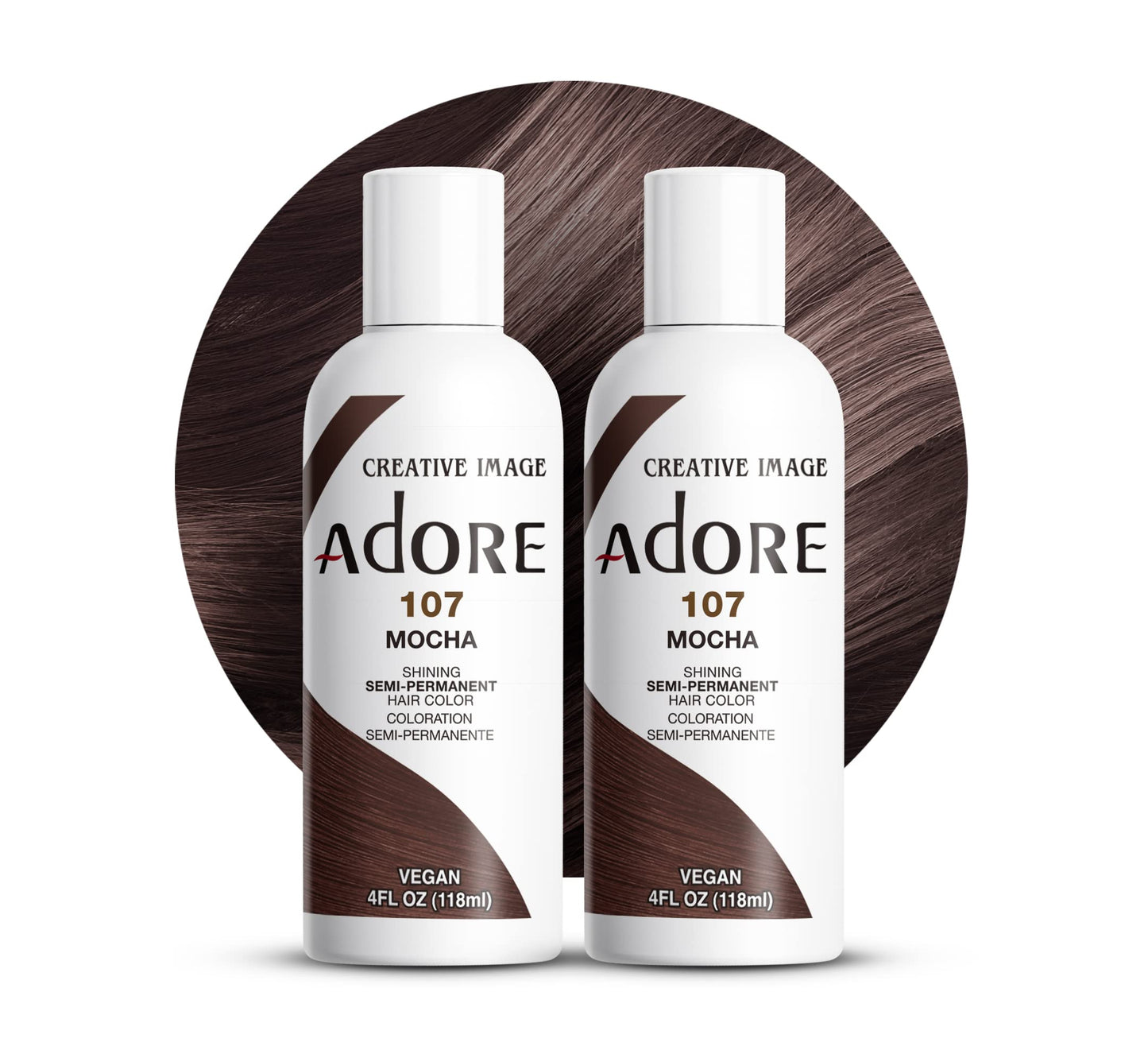 Adore Semi Permanent Hair Color (107 Mocha) (2 Pack) | Vegan & Cruelty-Free Brown Hair Dye | No Ammonia, No Peroxide, No Alcohol | 4 Fl Oz