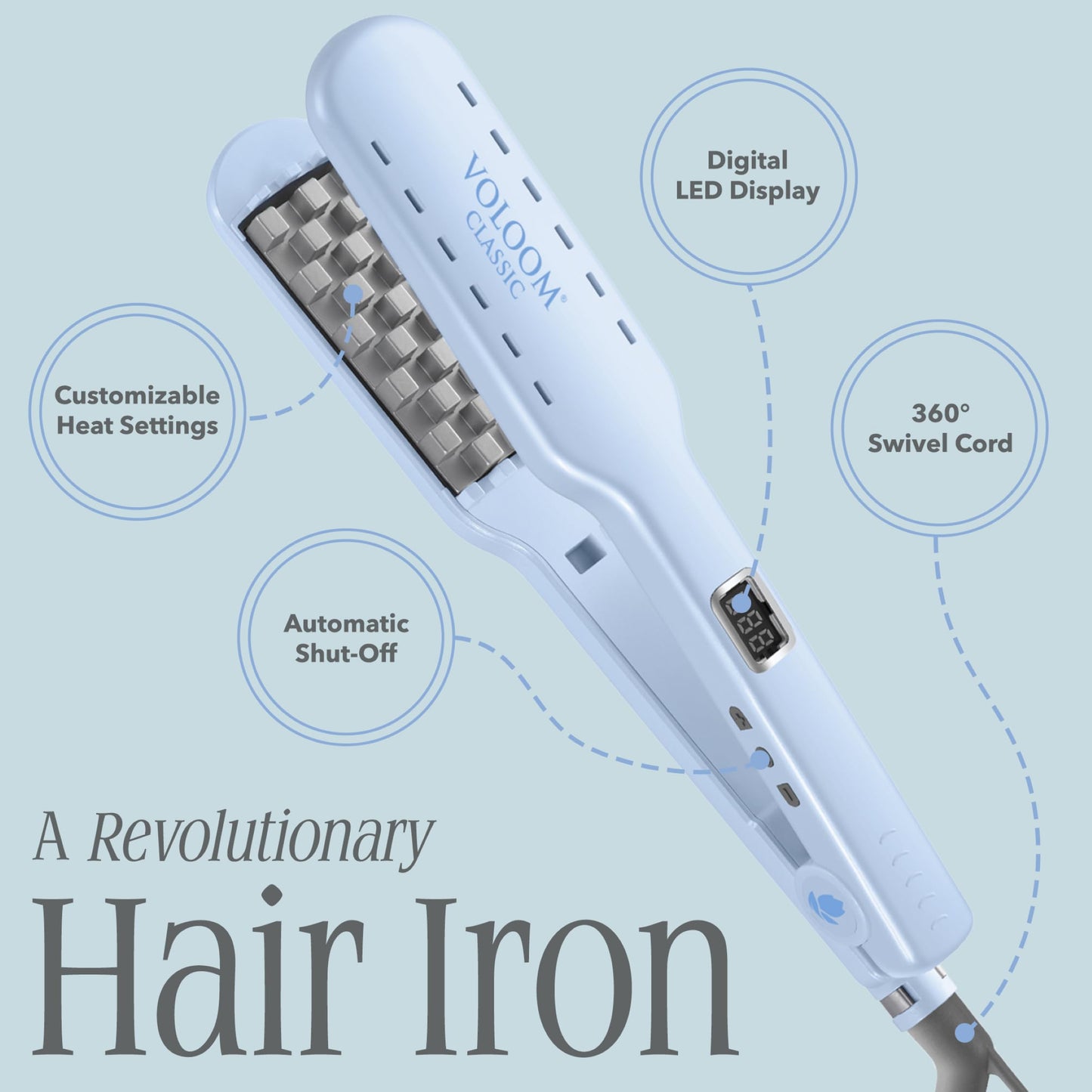 VOLOOM Classic 1-1/2” Inch Professional Volumizing Ceramic Flat Iron - Hair Volumizer & Styling Tool with Adjustable Temp & Auto Shut-Off for Lasting