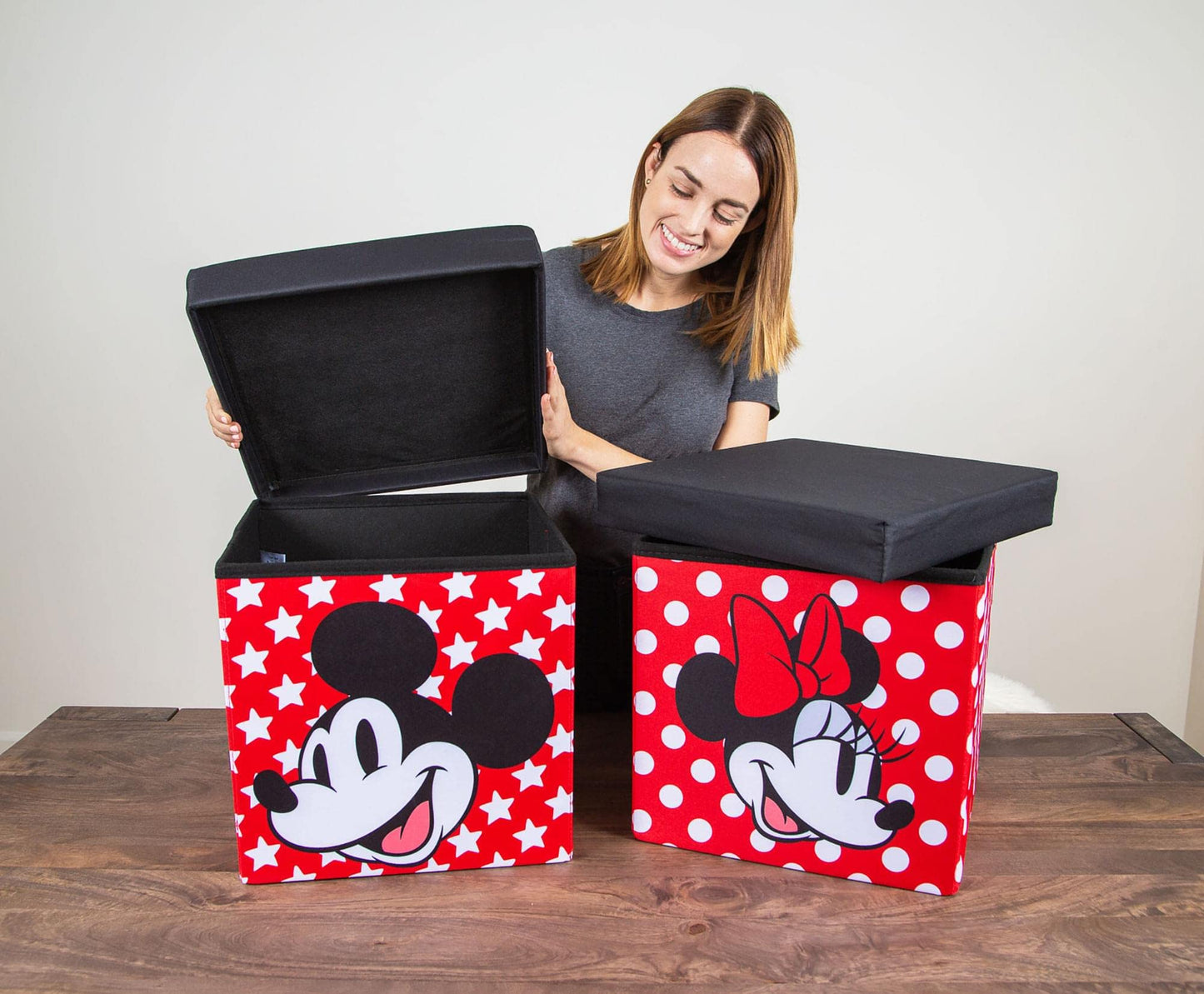 Disney Mickey & Minnie 15-Inch Storage Bin Cube Organizers with Lids, Set of 2 | Fabric Basket Container, Cubby Cube Closet Organizer, Home Decor…