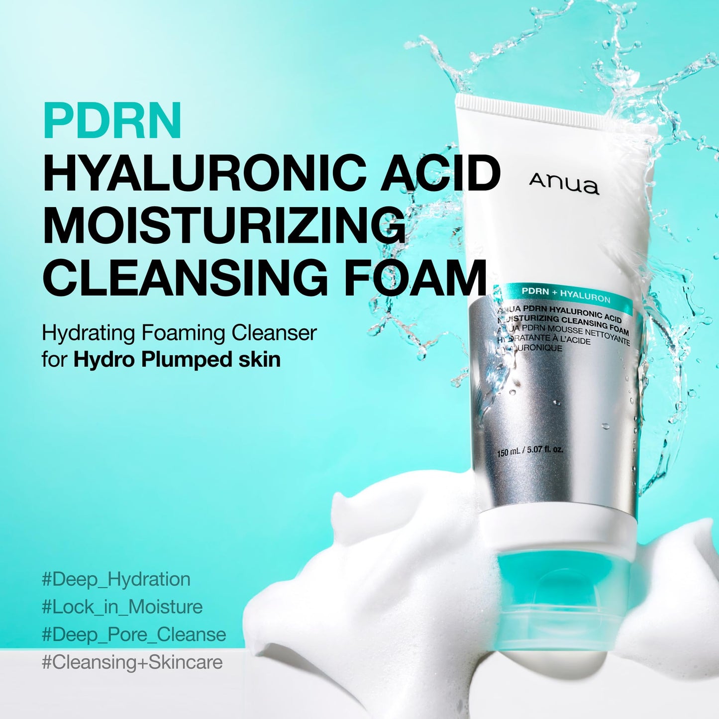 Anua PDRN Hyaluronic Acid Moisturizing Cleansing Foam, Daily Gentle Face Wash for Dry Skin, Salmon DNA Hydrating & Soft Facial Cleanser, Barrier Beauty and Personal Care ANUA