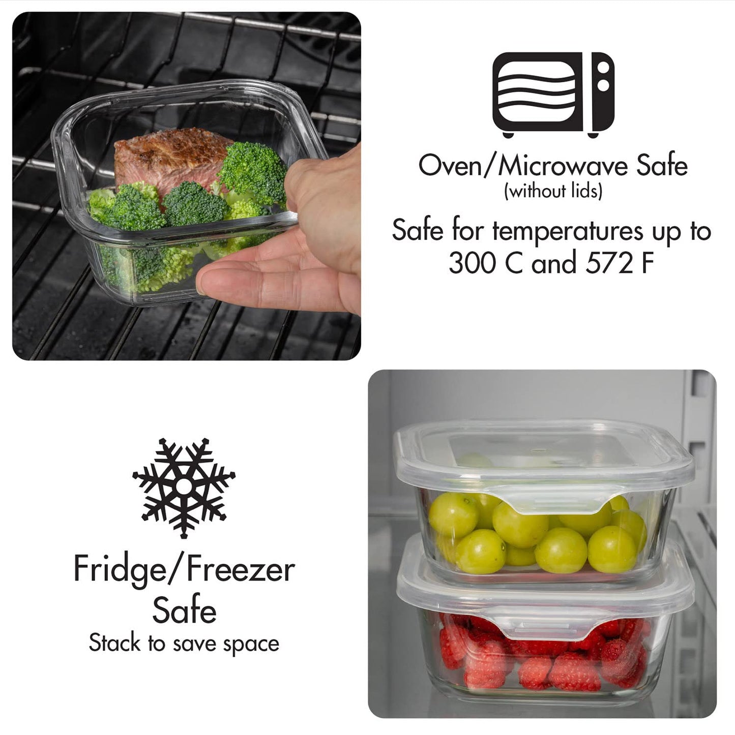 Bonita Home Square Glass Storage Container, Stackable BPA Free Airtight Seal Food Containers with Lids, Meal Prep Kitchen Organization and Storage…