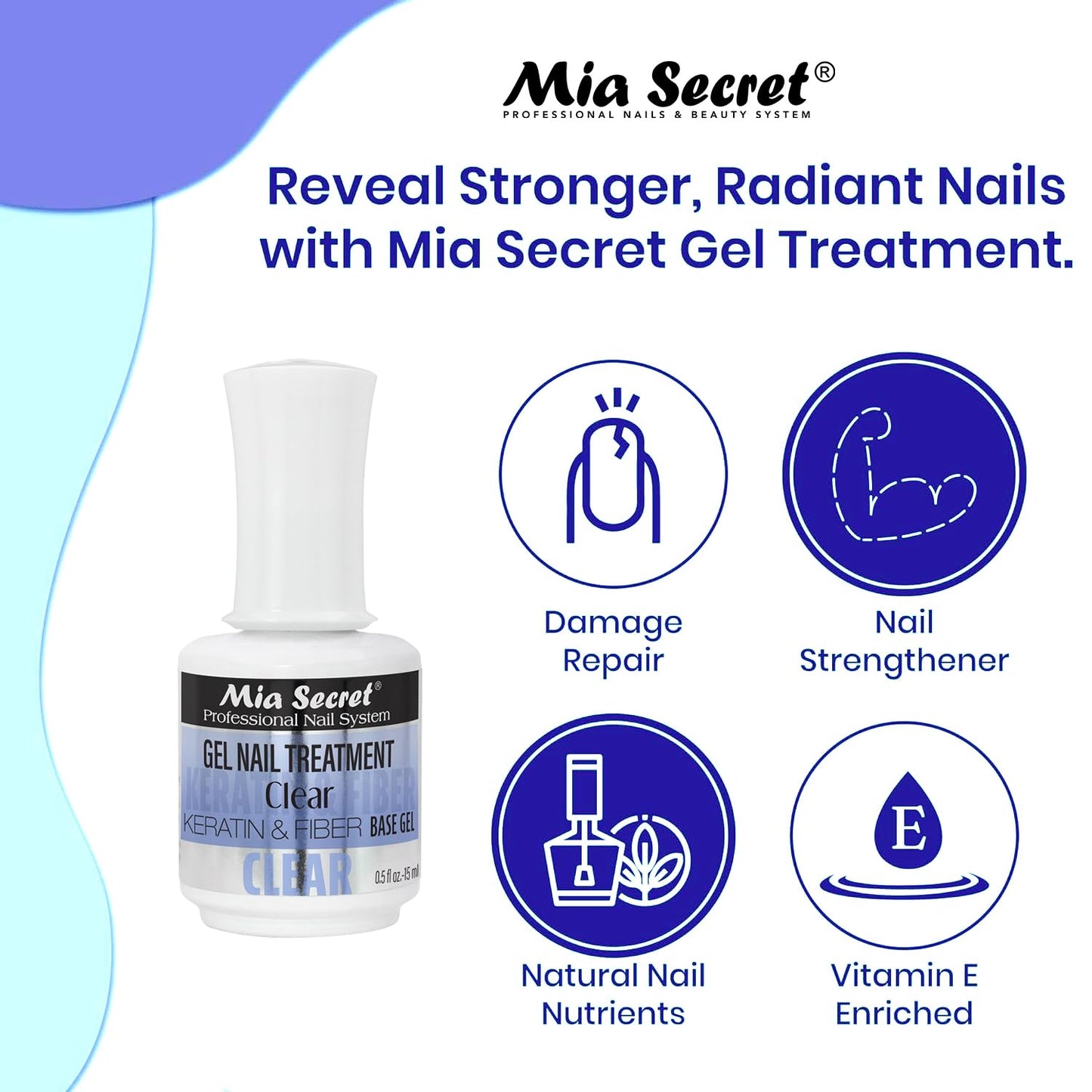 Mia Secret Gel Nail Treatment CLEAR KERATIN Base & Top Gel 15ml - Nail Repair and Strengthening for Nails (Clear)