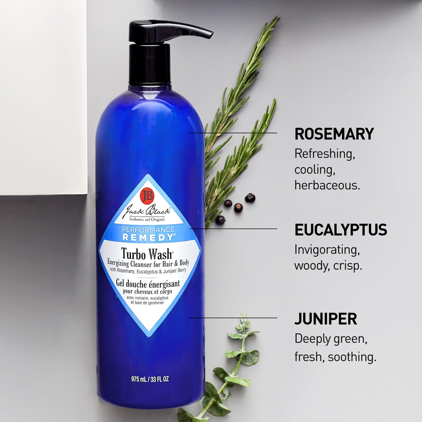Jack Black Turbo Wash Energizing Body & Hair Cleanser, 10 Fl Oz - Rosemary, Eucalyptus & Juniper Berry - Mens Body Wash, Mens Shampoo, Skin Care, Hair