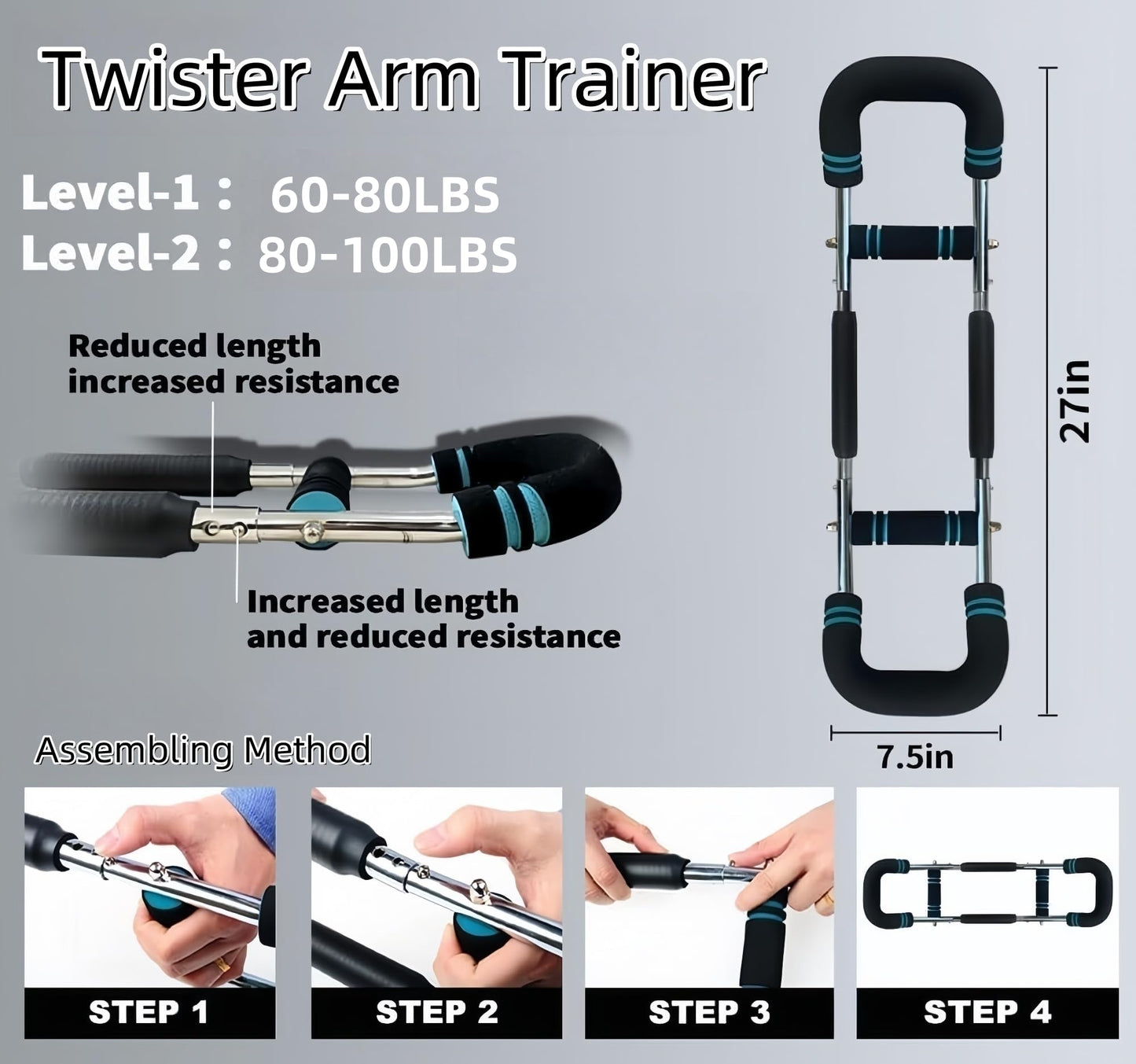 PEOERP Twister Arm Trainer, 60-100lb Adjustable Twister Arm Chest Workout Equipment for Men & Women,Detachable Power Twister Home Fitness Equipment…