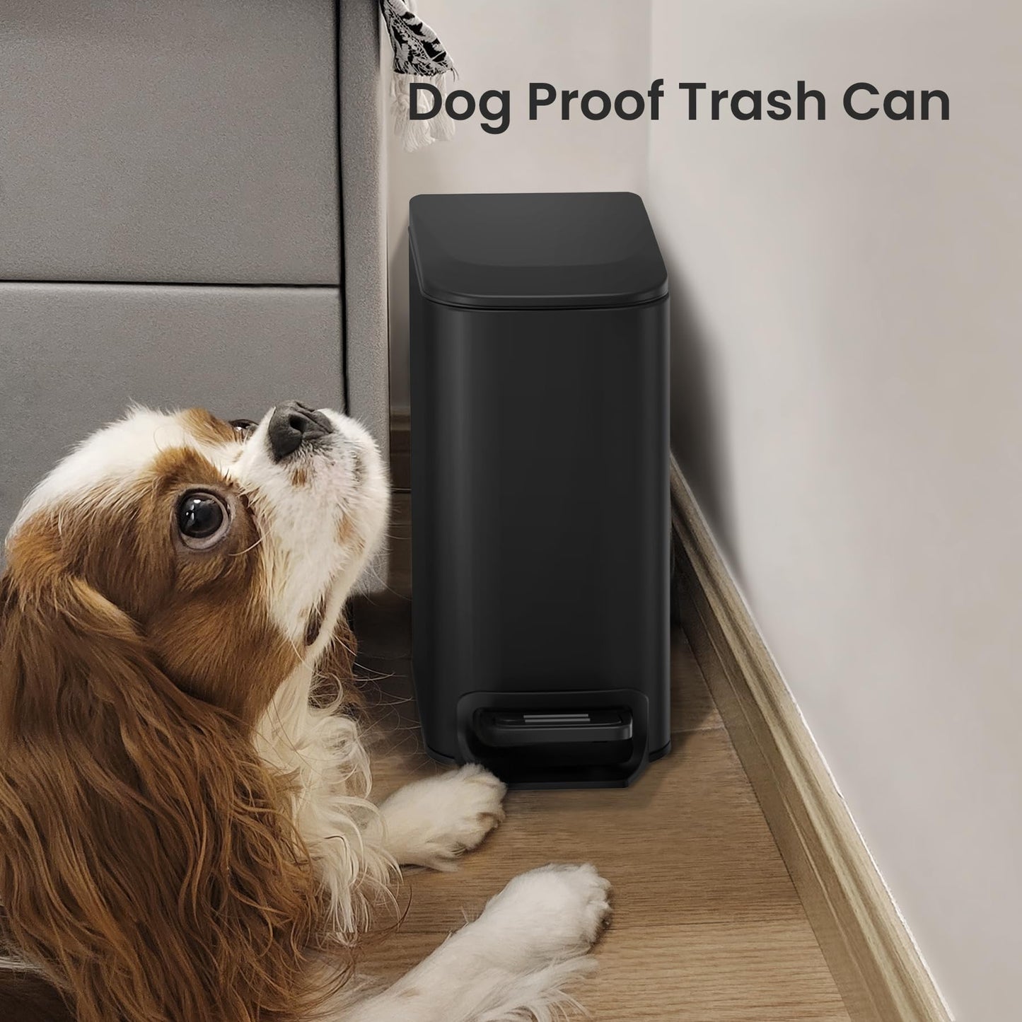 Cesun Small Bathroom Trash Can with Lid, Soft Close Step Pedal, 6L/1.6 Gal Stainless Steel Garbage Bin with Removable Bucket, Matte Black