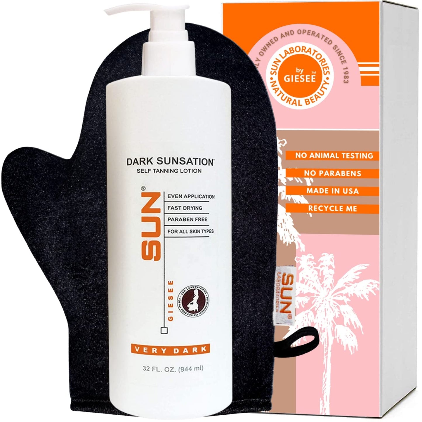 Sun Laboratories By Giesee Dark Sunsation Self Tanner Lotion With Tanning Mitt - Very Dark Sunless Self Tanning Lotion, Instant Organic Sun Self