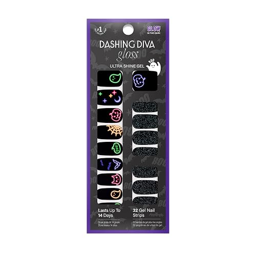 Dashing Diva Gloss Nail Strips - Deja Boo - UV Free, Chip Resistant, Long Lasting Gel Nail Stickers - 3-Piece Glow-In-The-Dark Manicure Set - Contains Beauty & Personal Care Dashing Diva