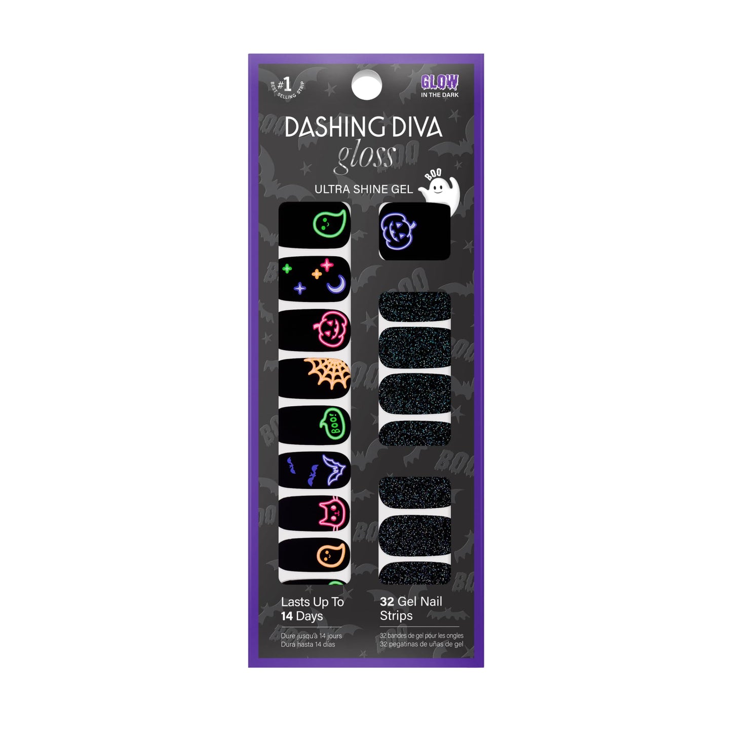 Dashing Diva Gloss Nail Strips - Deja Boo - UV Free, Chip Resistant, Long Lasting Gel Nail Stickers - 3-Piece Glow-In-The-Dark Manicure Set - Contains Beauty & Personal Care Dashing Diva