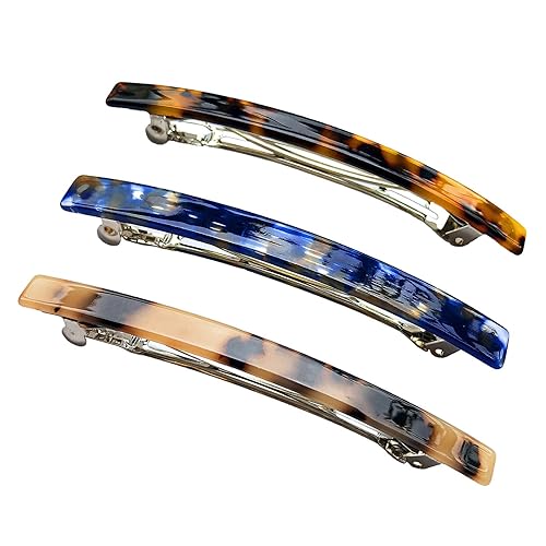 HYFEEL Long French Barrettes for Women Simple Classic Acrylic Resin Hair Clips Tortoise Shell Skinny Large 4 inch No-slip Grip Automatic Clasp Clamp