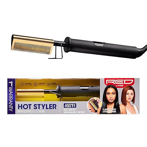 Red by Kiss Hot Comb Hair Straightener 450 Degrees, Straight Teeth Electric Heating Comb, Pressing Comb Brush for Straightening Hair and Beard