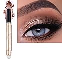 2 in 1 Eyeshadow stick and Sponge Makeup Brush, Brown Smooth Cream Shimmer Shadow Pencil Long Lasting Waterproof Eye Shadow Highlighter Stick Makeup