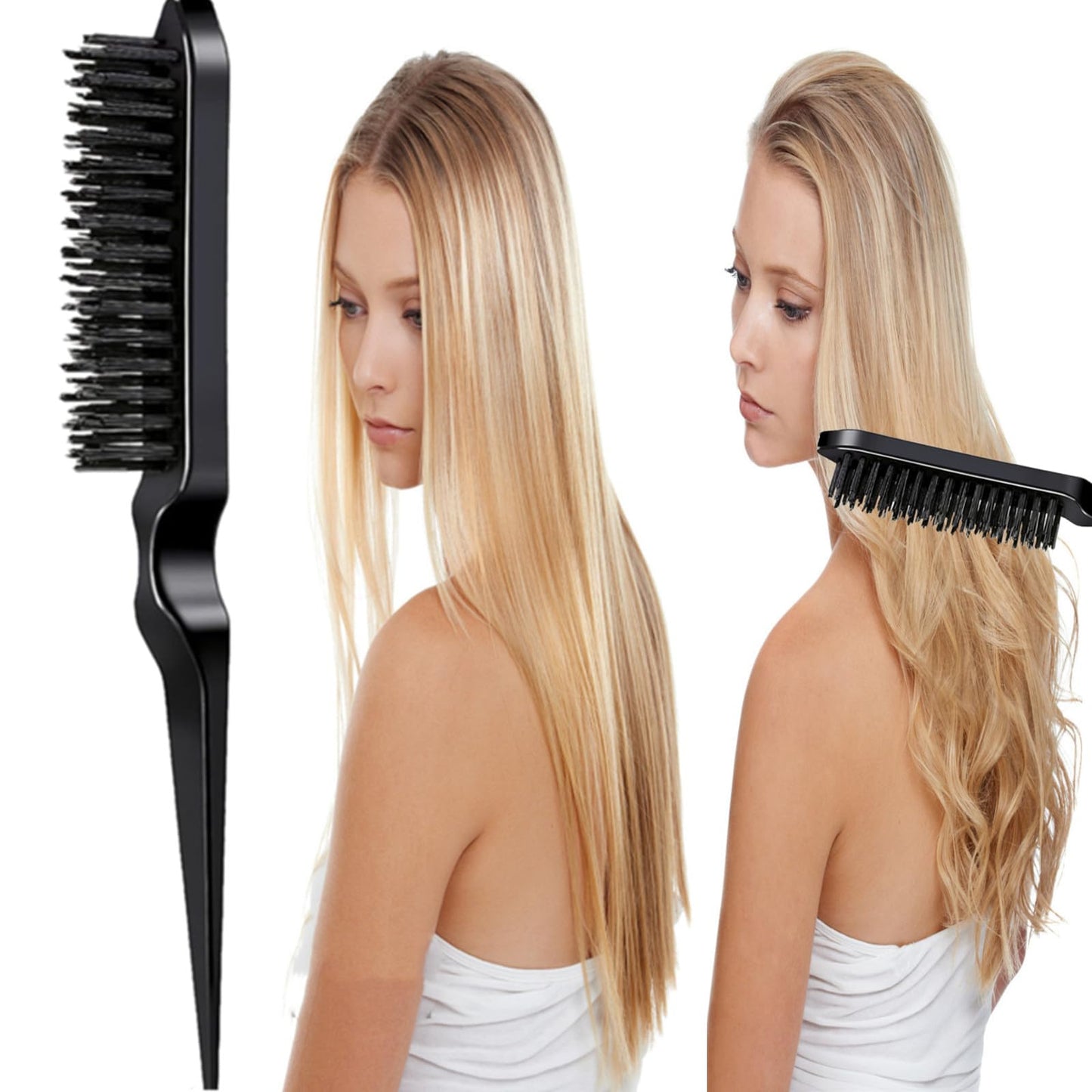 ZVOREI 8Pcs Black Hair Brushes Set with 4Pcs Topsy Tail Tools, Teasing Bristle Brush, Edge Control Brush, and 2Pcs Metal Pin Rat Tail Combs Beauty and Personal Care ZVOREI