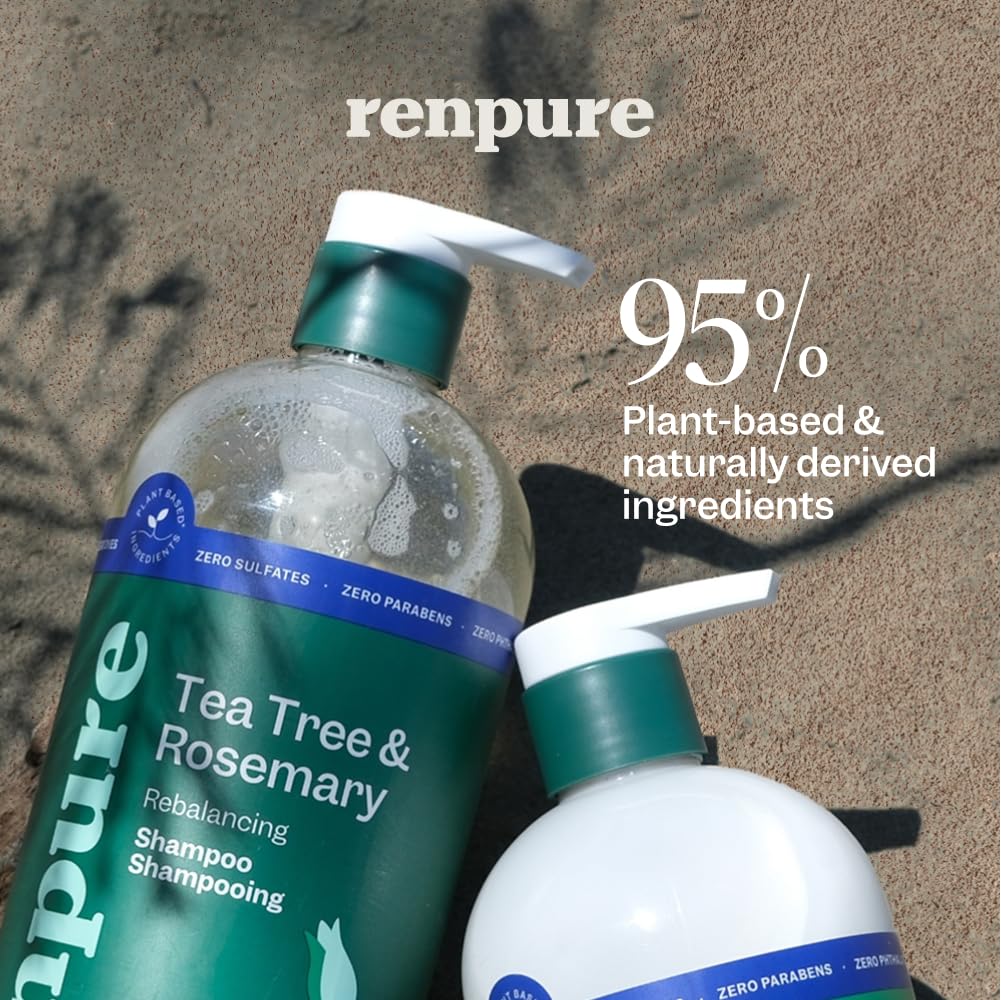 Renpure Tea Tree & Rosemary Shampoo and Conditioner Set, Plant Based - Refreshes & Rebalances Hair and Scalp - For Oily/Normal Hair - Tea Tree Leaf