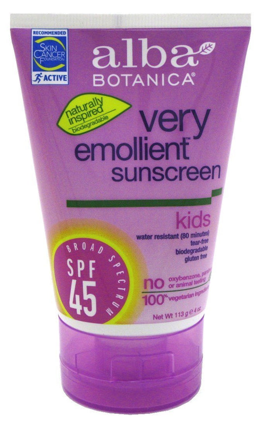 Alba Botanica Very Emollient, Kids Sunscreen SPF 45 4 oz (Pack of 3)