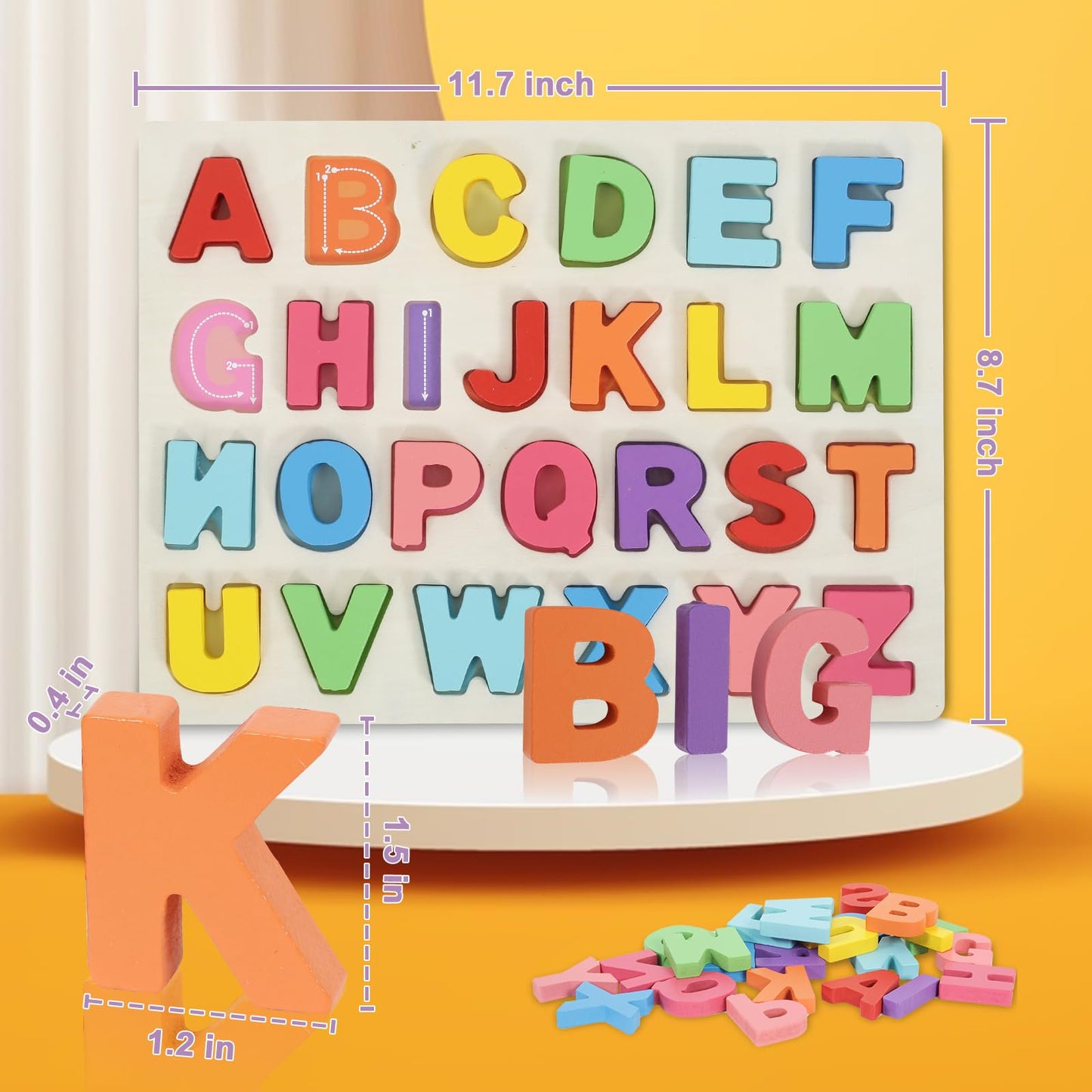 Kairsya Alphabet Learning Puzzle – Montessori Wooden ABC Toy with Letters, Educational Gift for Toddlers and Preschool Kids Ages 1-5