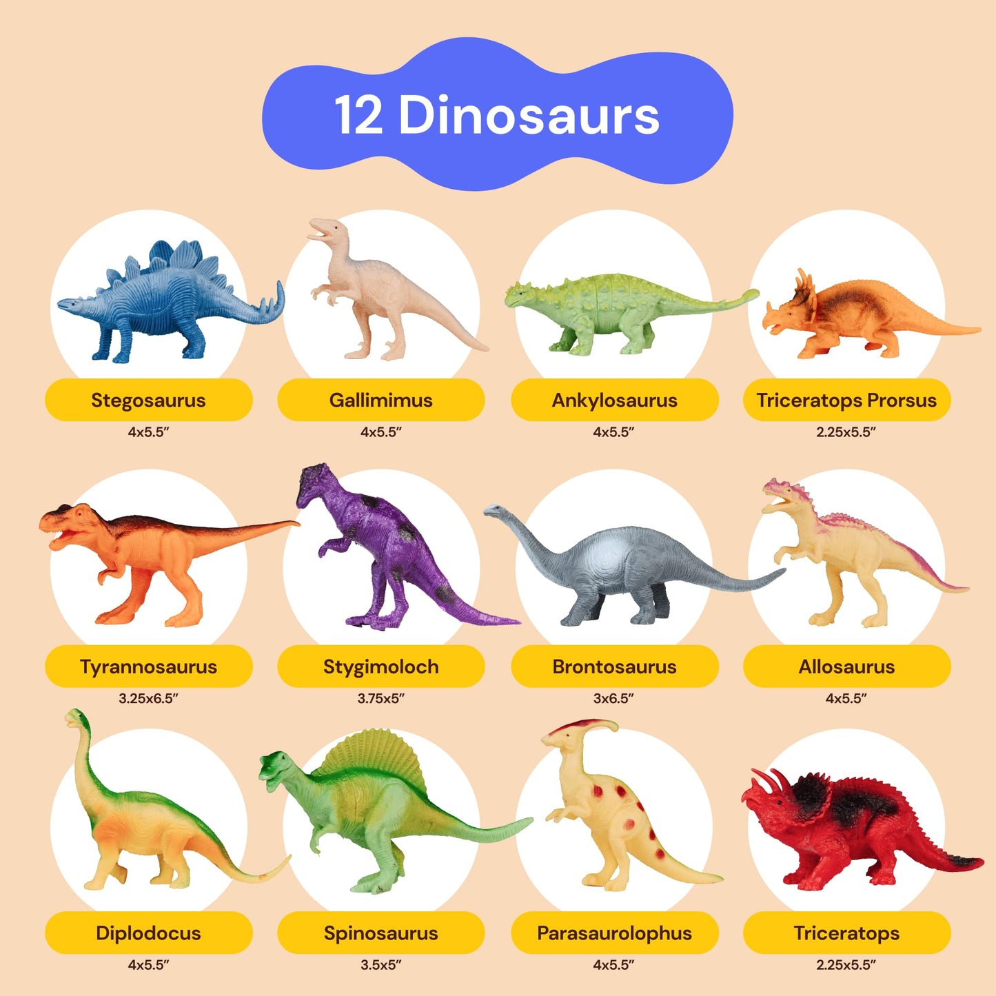 PLAYVIBE Dinosaur Toys for Kids – 12 Realistic Dino Figures with Metal Storage Box & Soft Spinosaurus, Toddler Toys for Boys & Girls Ages 3-7