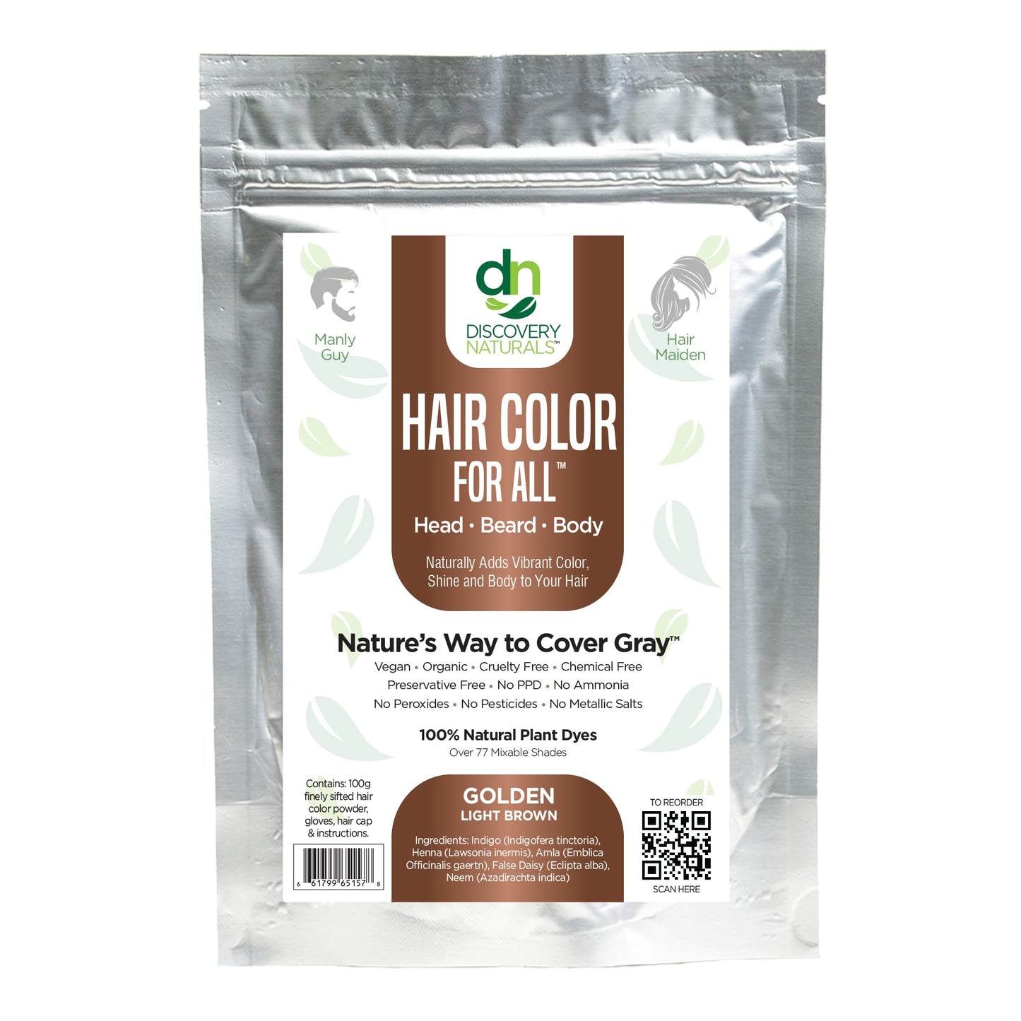 Golden Light Brown Henna Hair Color For All Kit | 100% All Natural Hair Dye & Beard Dye Powder Kit Organic, Herbal & Vegan Chemical & Cruelty Free