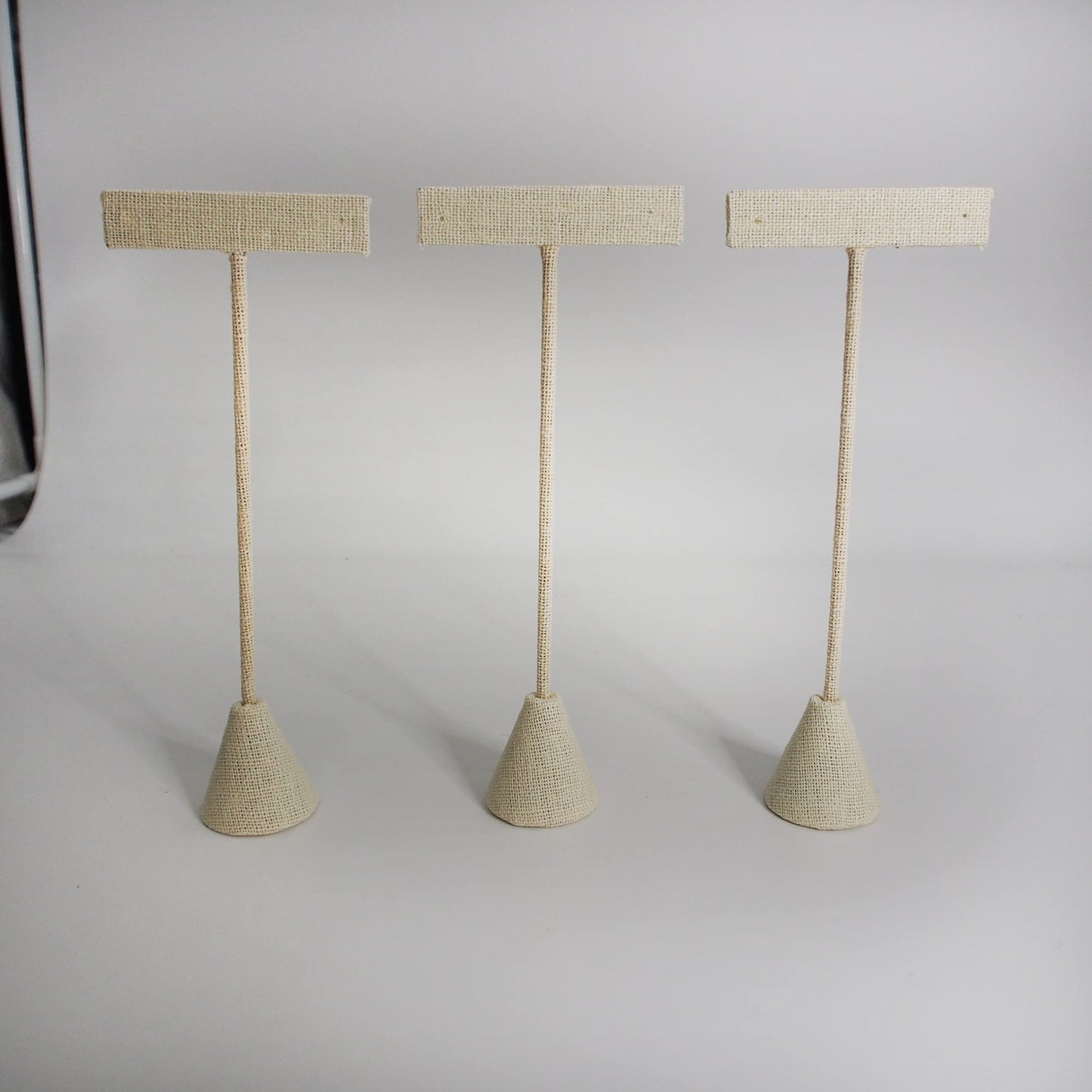 N'ice Packaging - 3Qty Beige Linen 6.75" High Free-Standing Earring T-Stand Display, T Shape Holder for Tradeshow, Home Business, Promotion, or just…