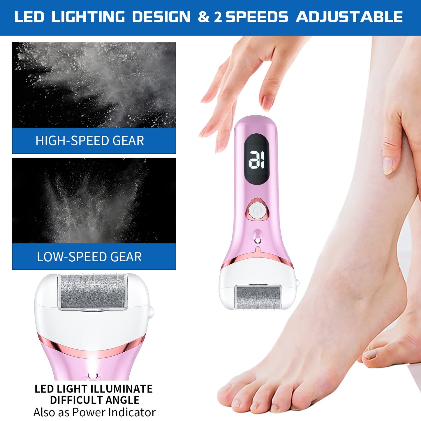 Electric Foot Callus Remover, Rechargeable Portable Electronic Foot File Pedicure Kits, Waterproof Foot Scrubber File, Professional Pedicure Tools