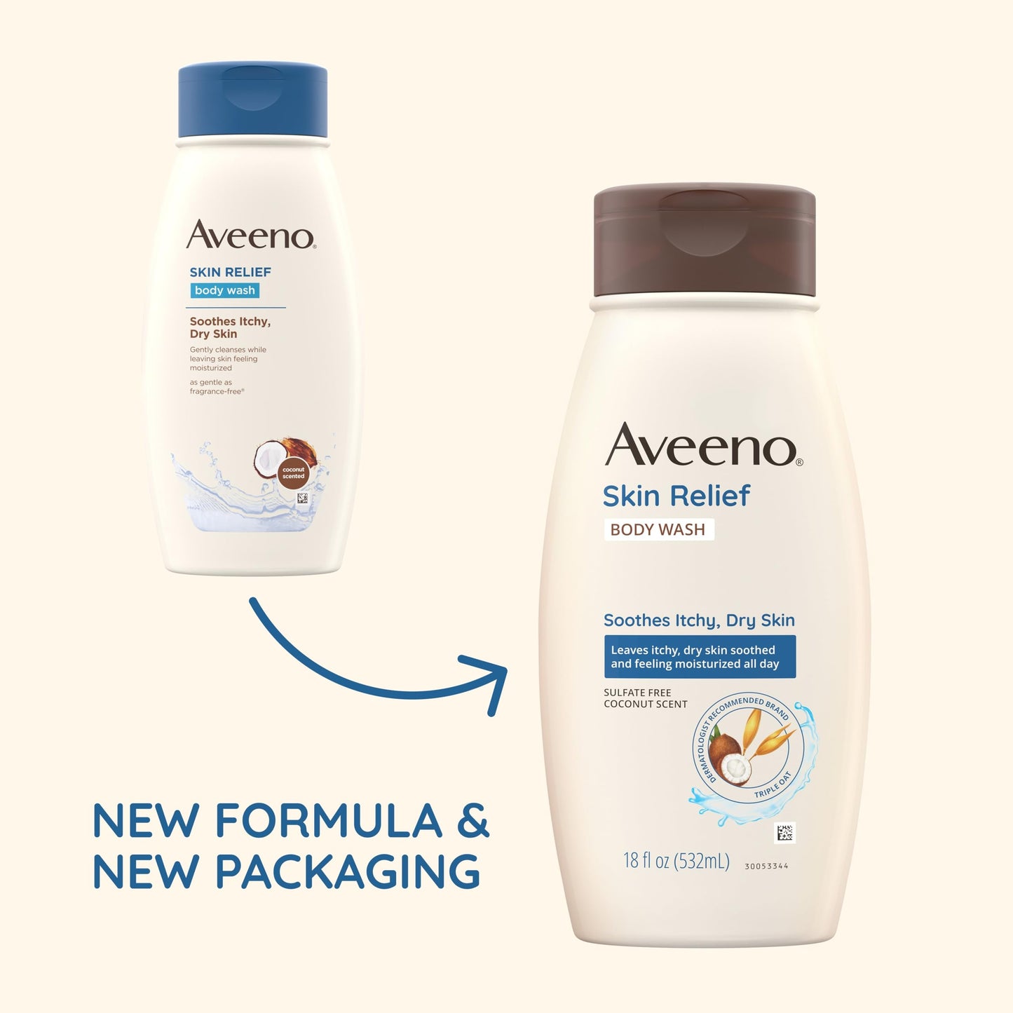 Aveeno Skin Relief Body Wash with Coconut Scent & Soothing Oat, Gentle Soap-Free Body Cleanser for Itchy, Dry & Sensitive Skin, Dye-Free