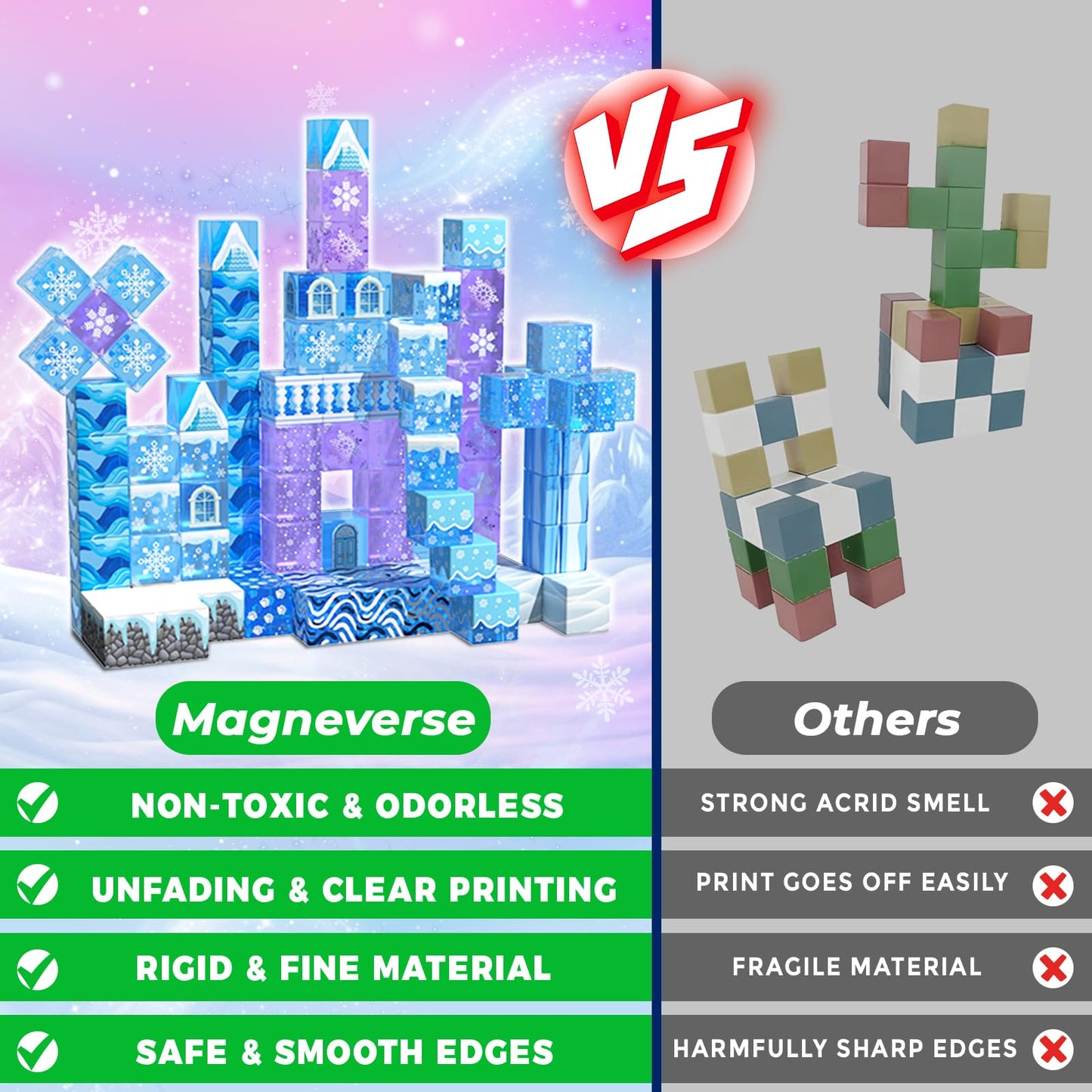 Magnetic Blocks 100pcs 0.8in – Transparent Building Cubes for Kids 4-8, Princess Castle Magnet Tiles Toy Gift for Girls Ages 3-12
