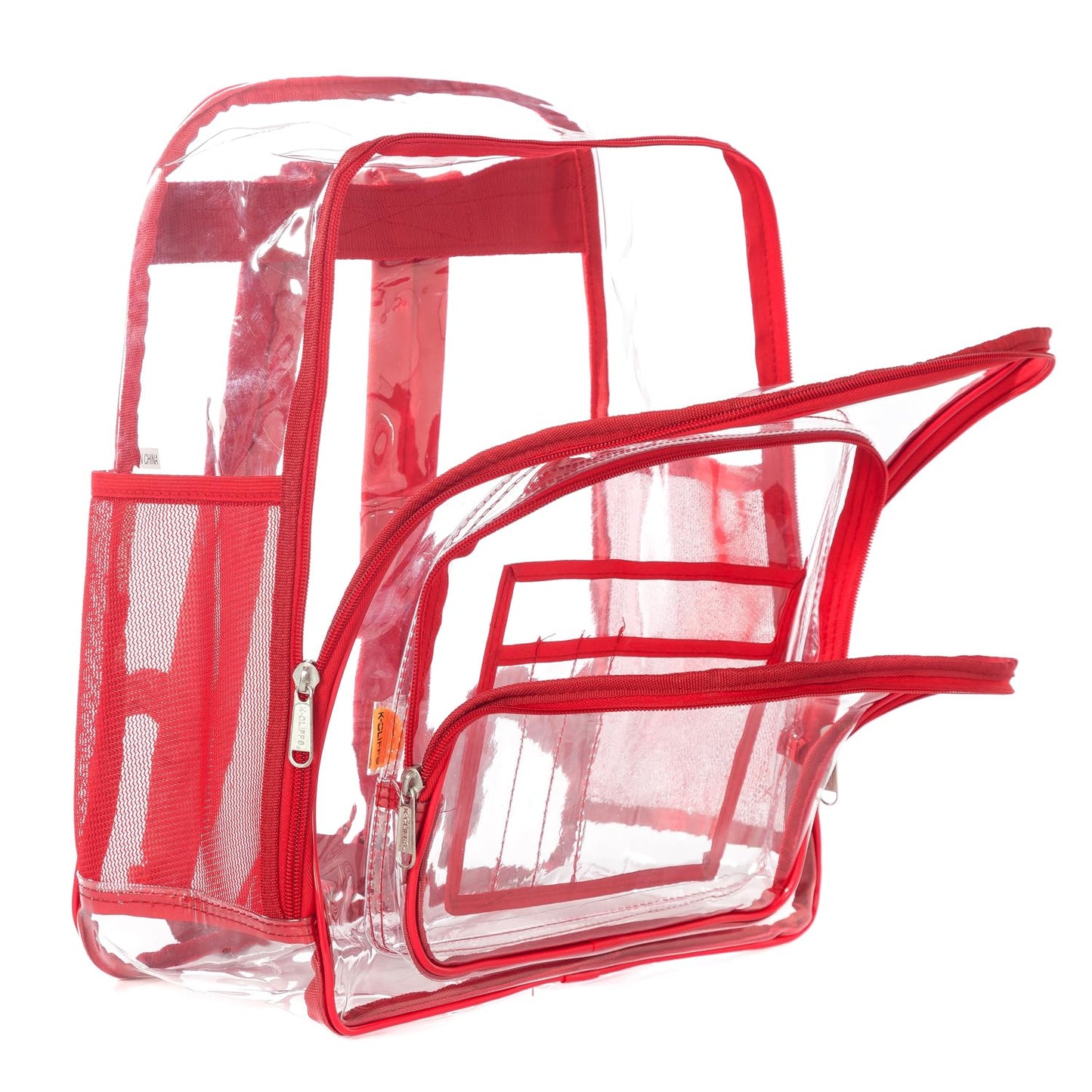K-Cliffs Clear Backpack Heavy Duty Student Bookbag Large Durable See Through School Bag Quality Transparent PVC Travel Security Workbag Red
