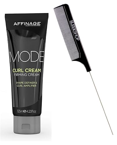 Affinage ASP Mode CURL CREAM Firming Creme (w/Sleek Steel Pin Rat Tail Comb) Shape Definer & Hair Curl Amplifier (4.23 ounce size)