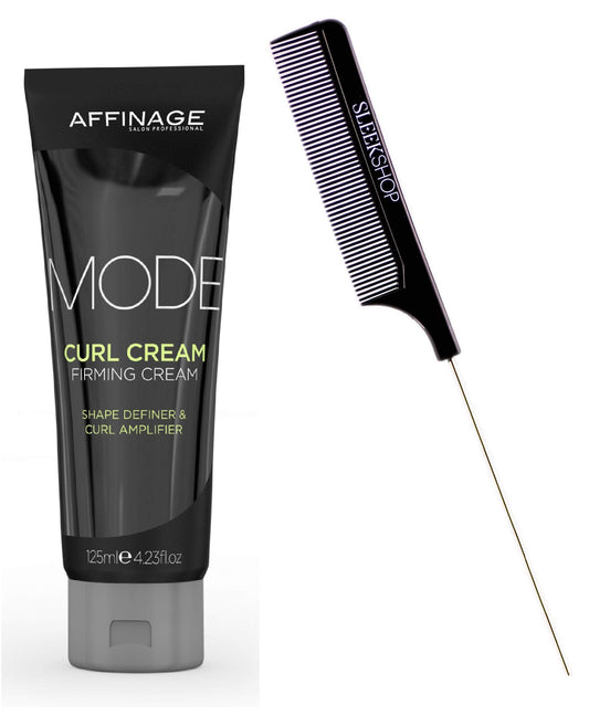 Affinage ASP Mode CURL CREAM Firming Creme (w/Sleek Steel Pin Rat Tail Comb) Shape Definer & Hair Curl Amplifier (4.23 ounce size)