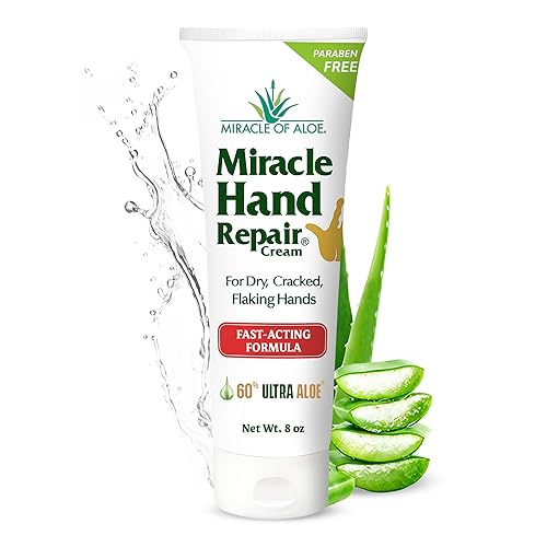 Miracle Hand Repair Cream for Dry Cracked Hands 8 oz Best Healing Hand Cream with 60% Aloe Vera - Non-Greasy Moisturizer for Working Hands - Fast