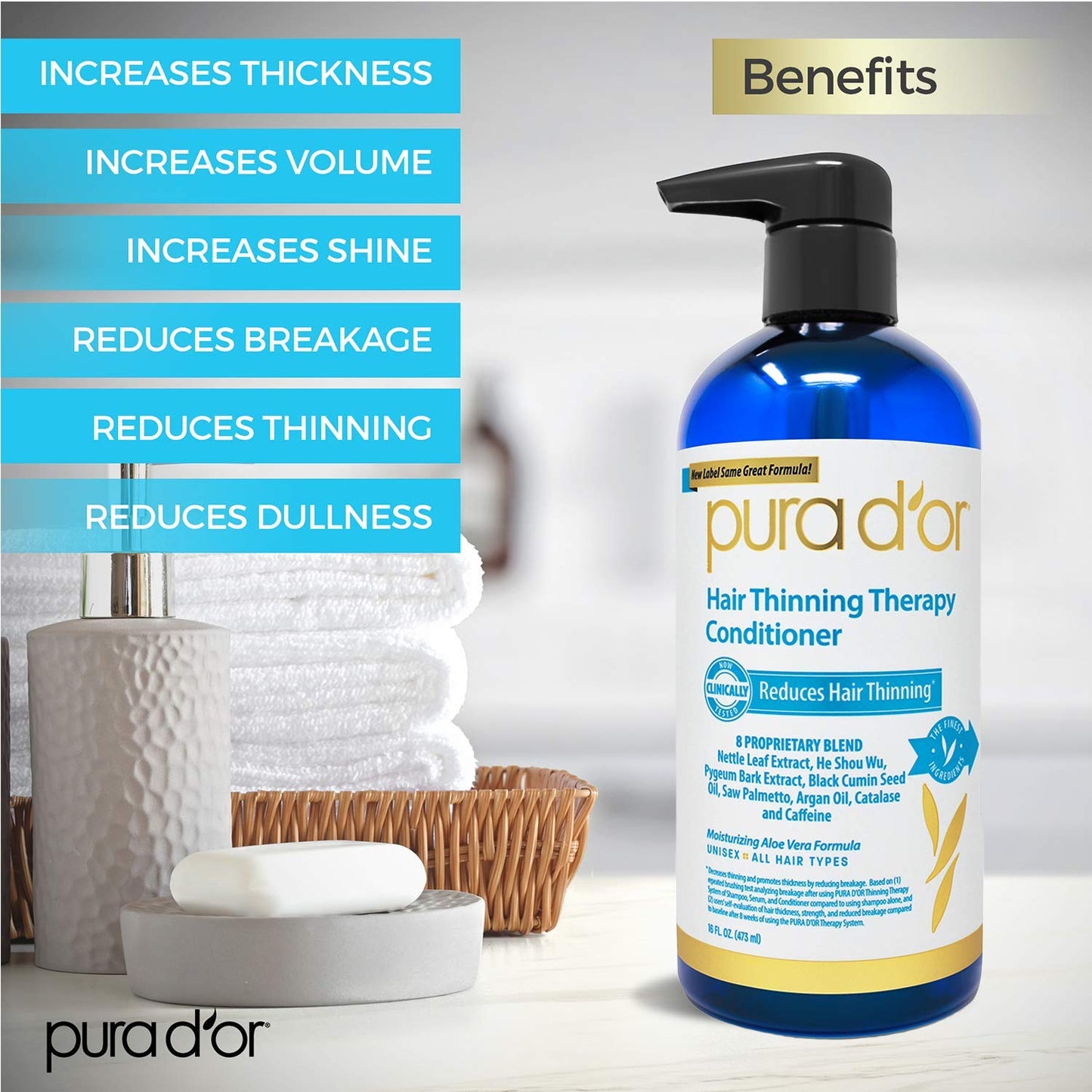 PURA D'OR Hair Thinning Therapy 3-Piece Set, Shampoo, Conditioner & Masque for Best Results, Infused with Argan Oil, Biotin, All Hair Types, Men