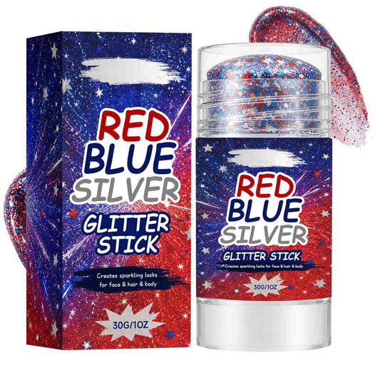 4th of July Glitter Stick,Face & Body Glitter Stick,Red Blue Silver Chunky Glitter Stick,Face Hair Body Glitter Makeup Stick for Party,Festival