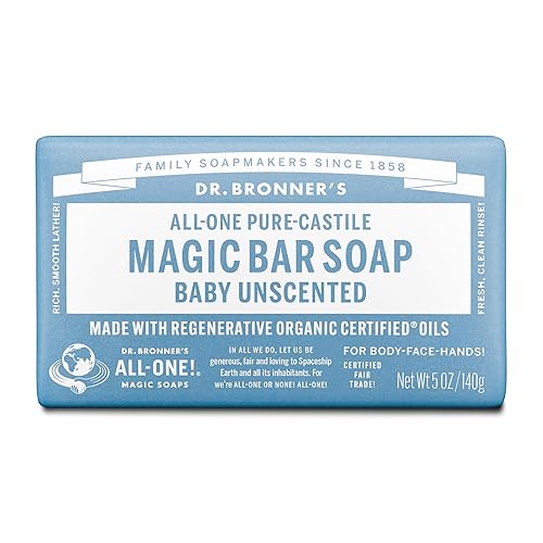 Dr. Bronner's Pure-Castile Baby Unscented Magic Bar Soaps - Made with Regenerative Organic Certified Oils - For Face, Hand, Hair Gentle on Sensitive