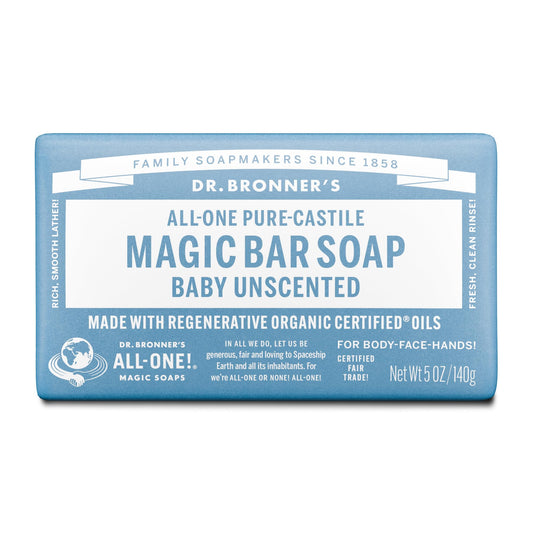 Dr. Bronner's Pure-Castile Baby Unscented Magic Bar Soaps - Made with Regenerative Organic Certified Oils - For Face, Hand, Hair Gentle on Sensitive Beauty & Personal Care Dr. Bronner's