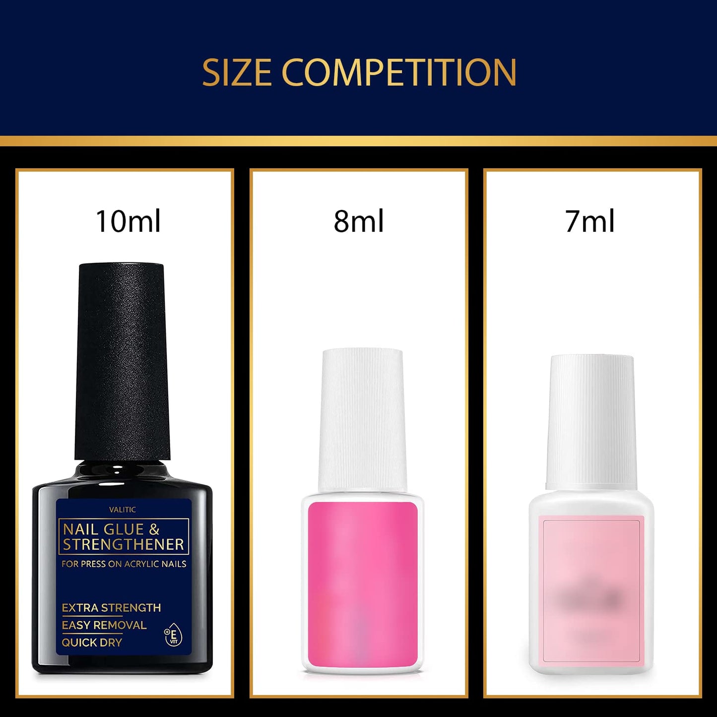 Valitic Strong Nail Glue and Strengthener - Quick Dry Brush On Gel for Long Lasting Nails - Adhesive Bond for False Nails - Strengthener for Nail Tips