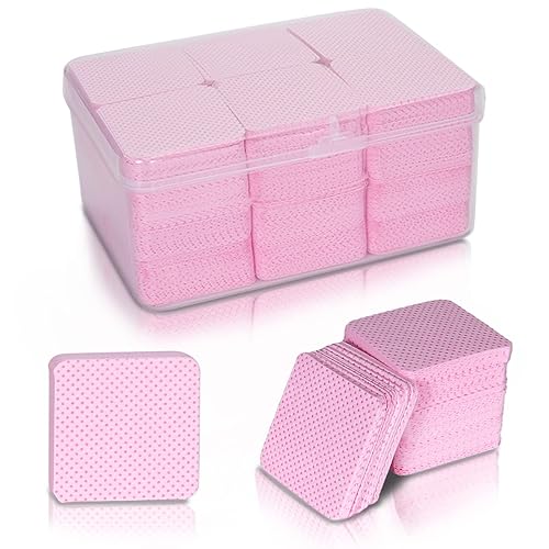 Bcowos Pink Lint Free Nail Wipes with Storage Case- 1080PCS Super Absorbent Nail Polish Remover Pads- Disposable Lint Free Wipes for Nail Polish