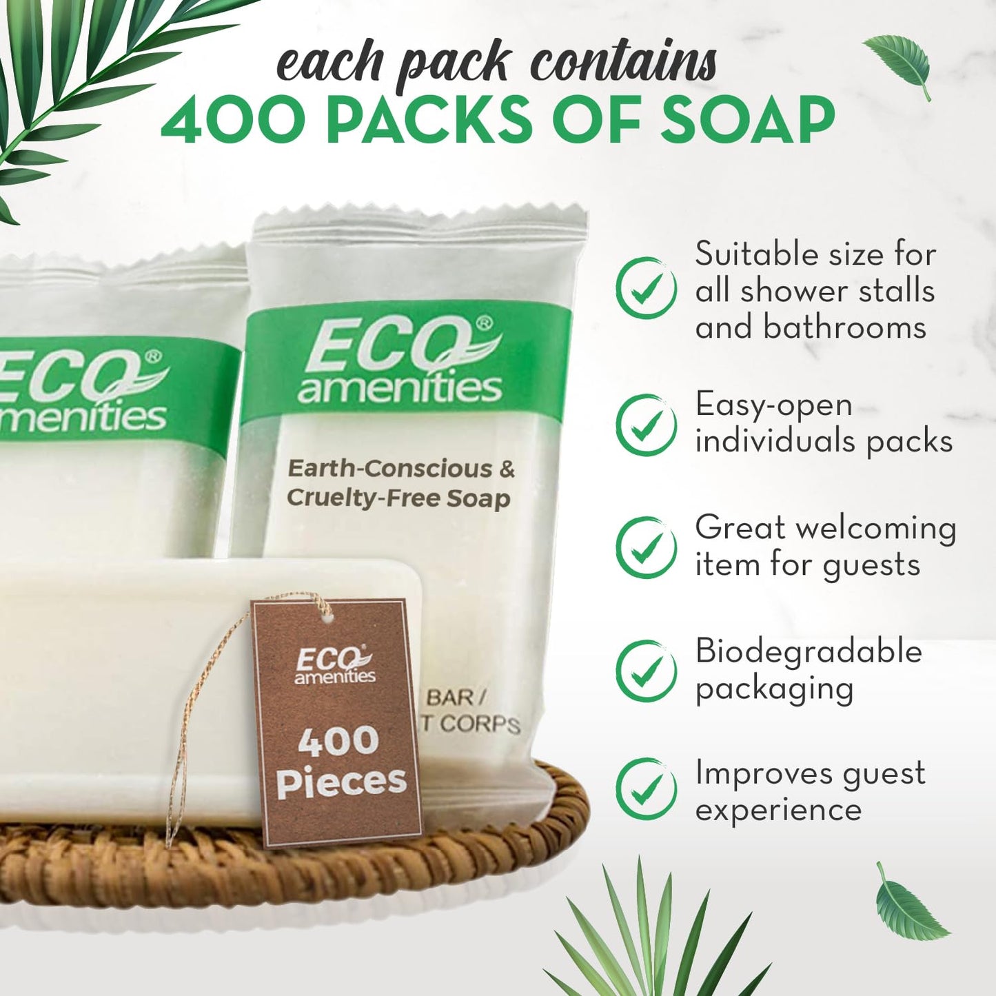 ECO Amenities Travel Size Bar Soap - 400 PACK, 0.5 oz Mini Soap Bars, Hotel Soap Bars, Travel Size Toiletries - Individually Wrapped Bulk Soap Bar