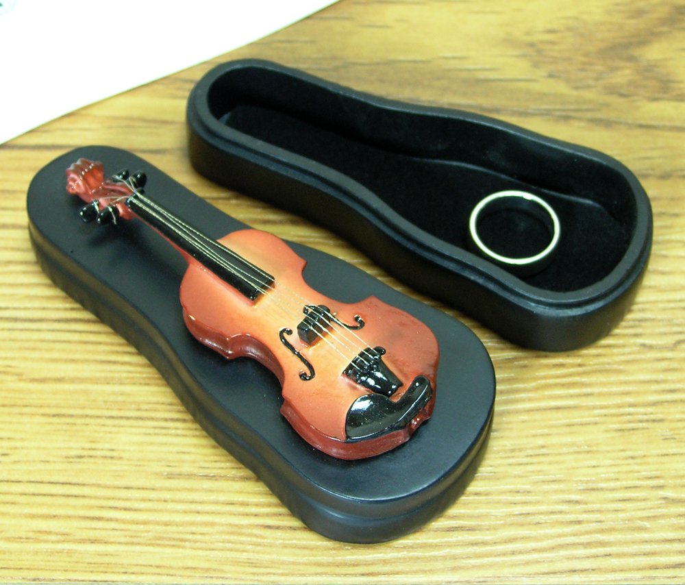 BANBERRY DESIGNS Violin Jewelry Box - Mini Violin is Attached to the Top of the Box - Ideal Gift for a Violinist or Musician - Measures 4-1/2"L X 2" W